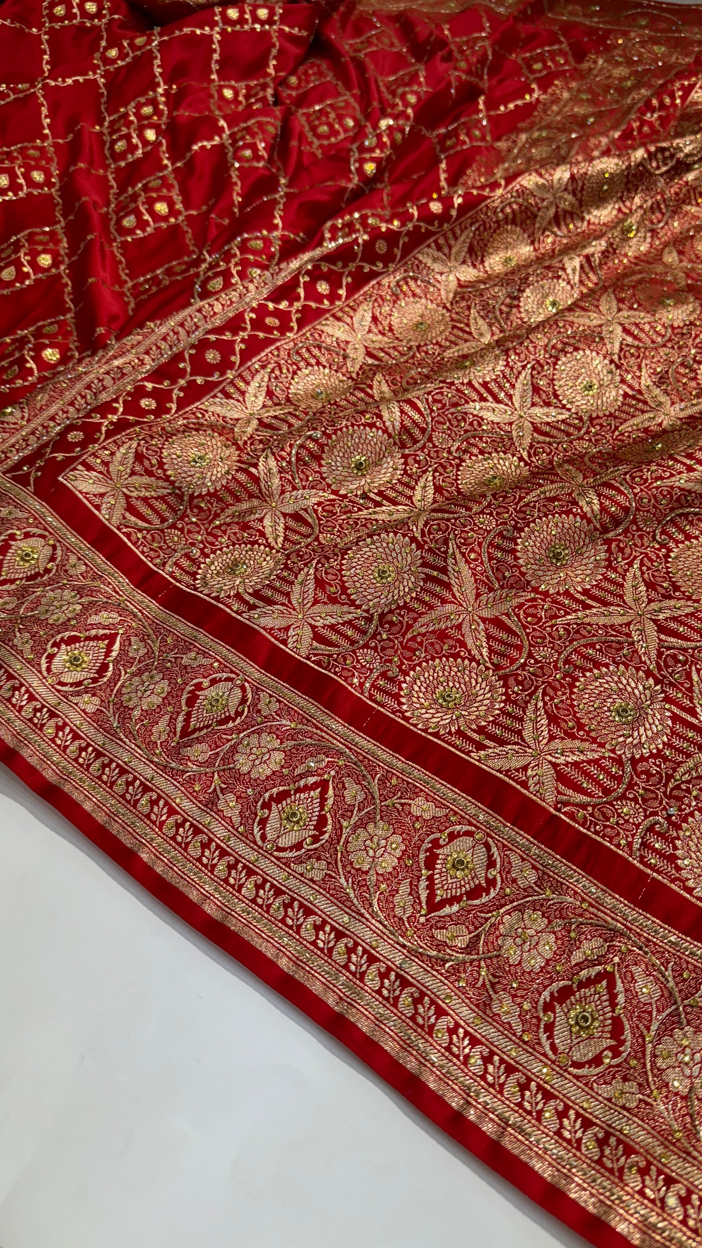 Bridal Red Jaal with Ari and Stone