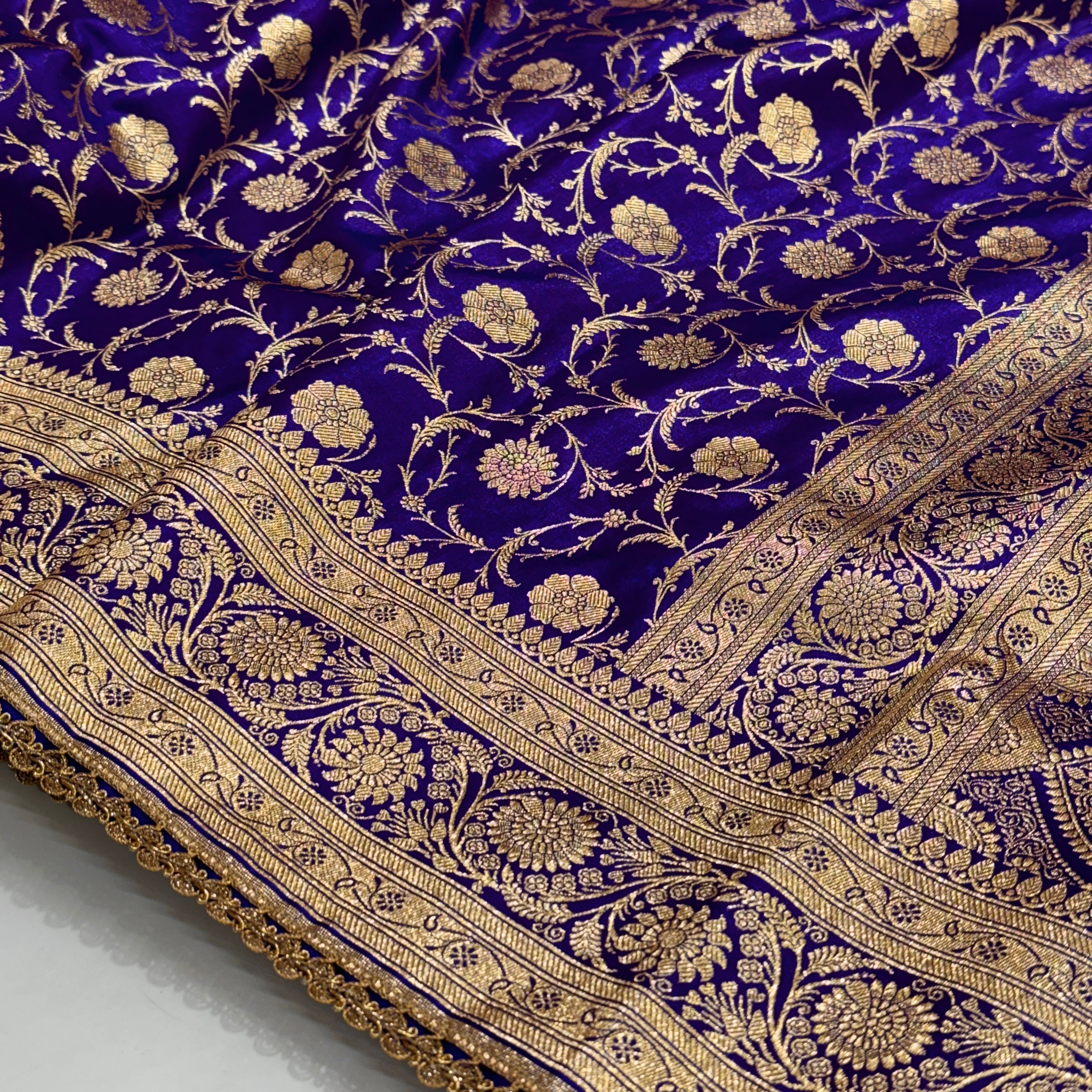 Ultra Light Weight Satin Silk Royal Purple Shades with Gotta Patti