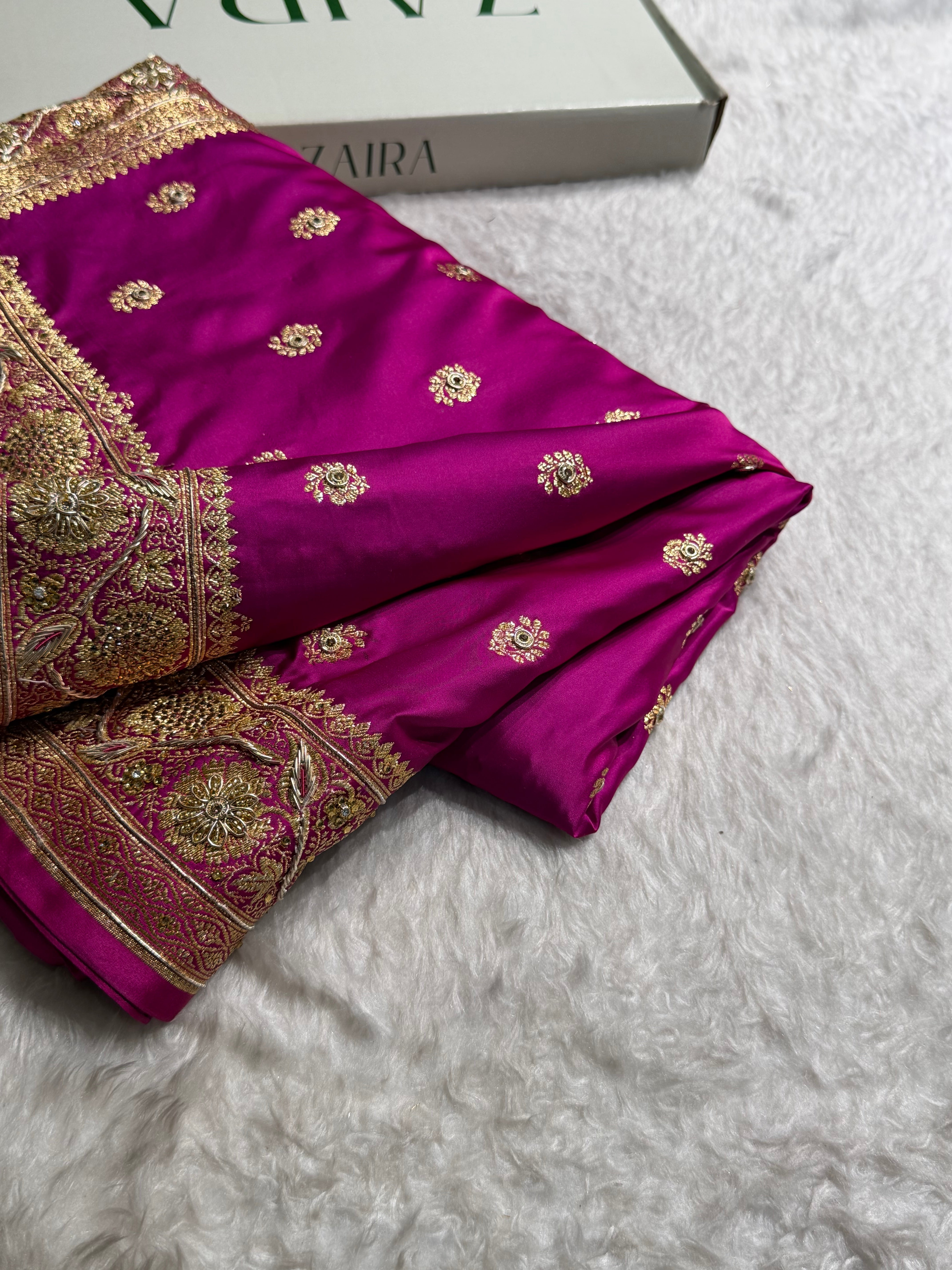 Banarasi Magenta Work Pattern Satin Katan Silk Saree BSK72