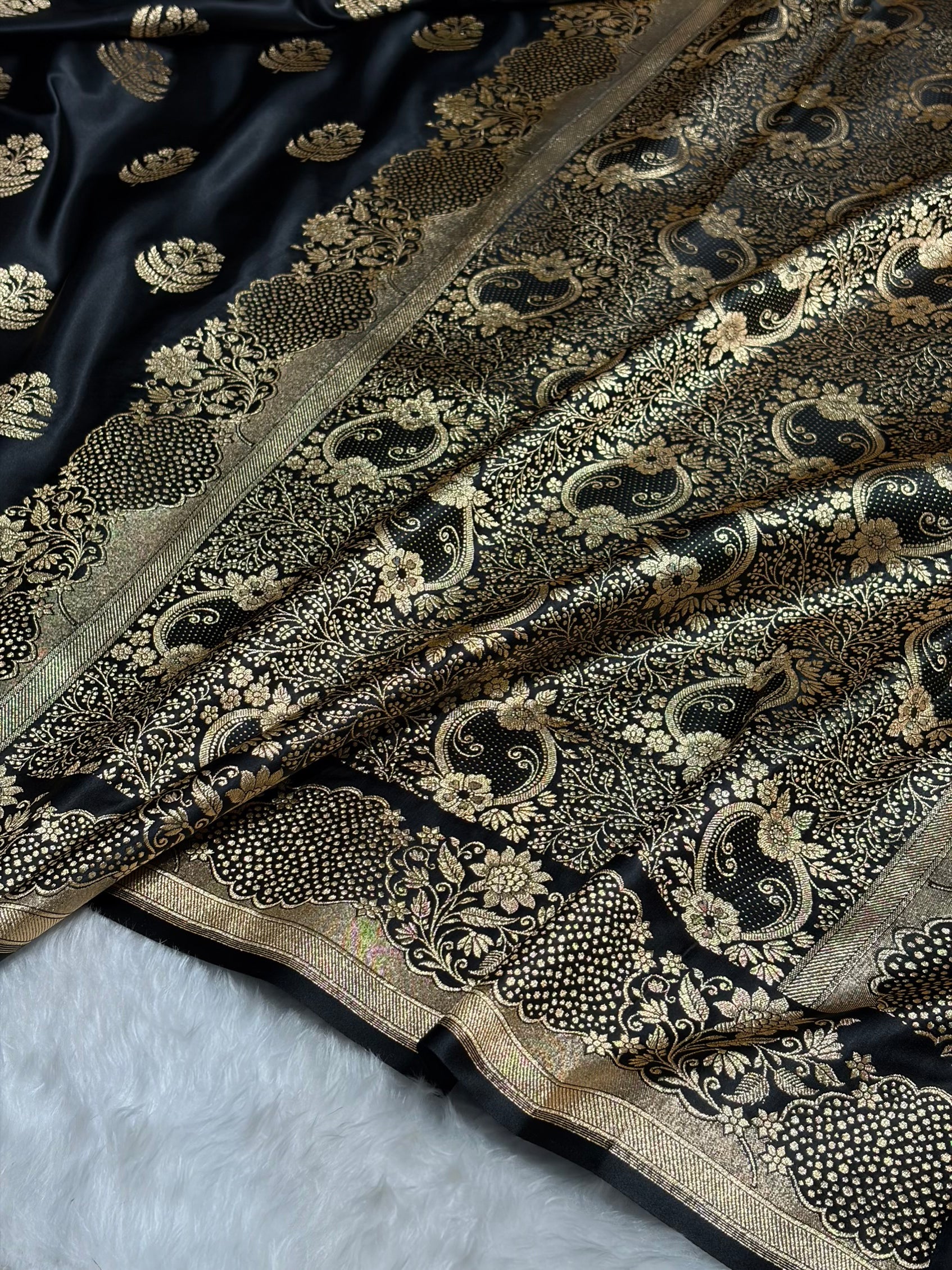 Black Unique Boota Pattern Satin Katan Silk Saree SK70