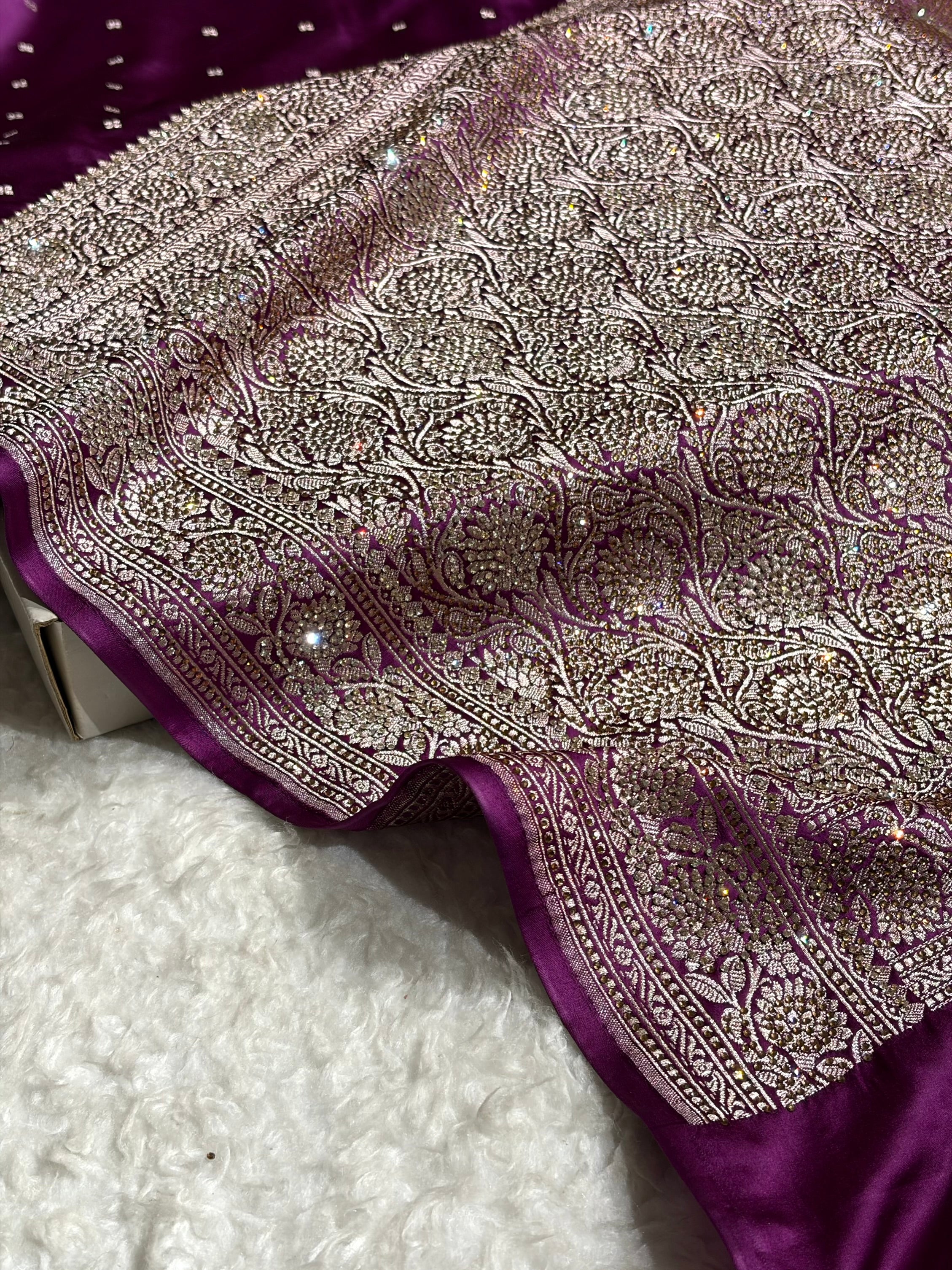 Wine Booti With Swarovski Stone Work Mashru Silk Saree BMS70