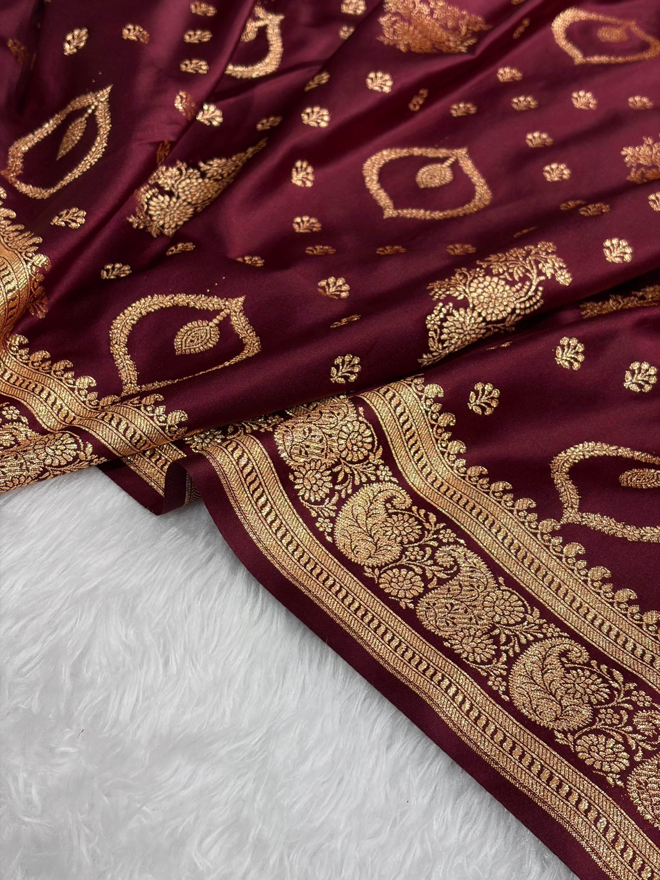 Banarasi Satin Katan Saree With Unique Boota in Chocolate Shades SK92