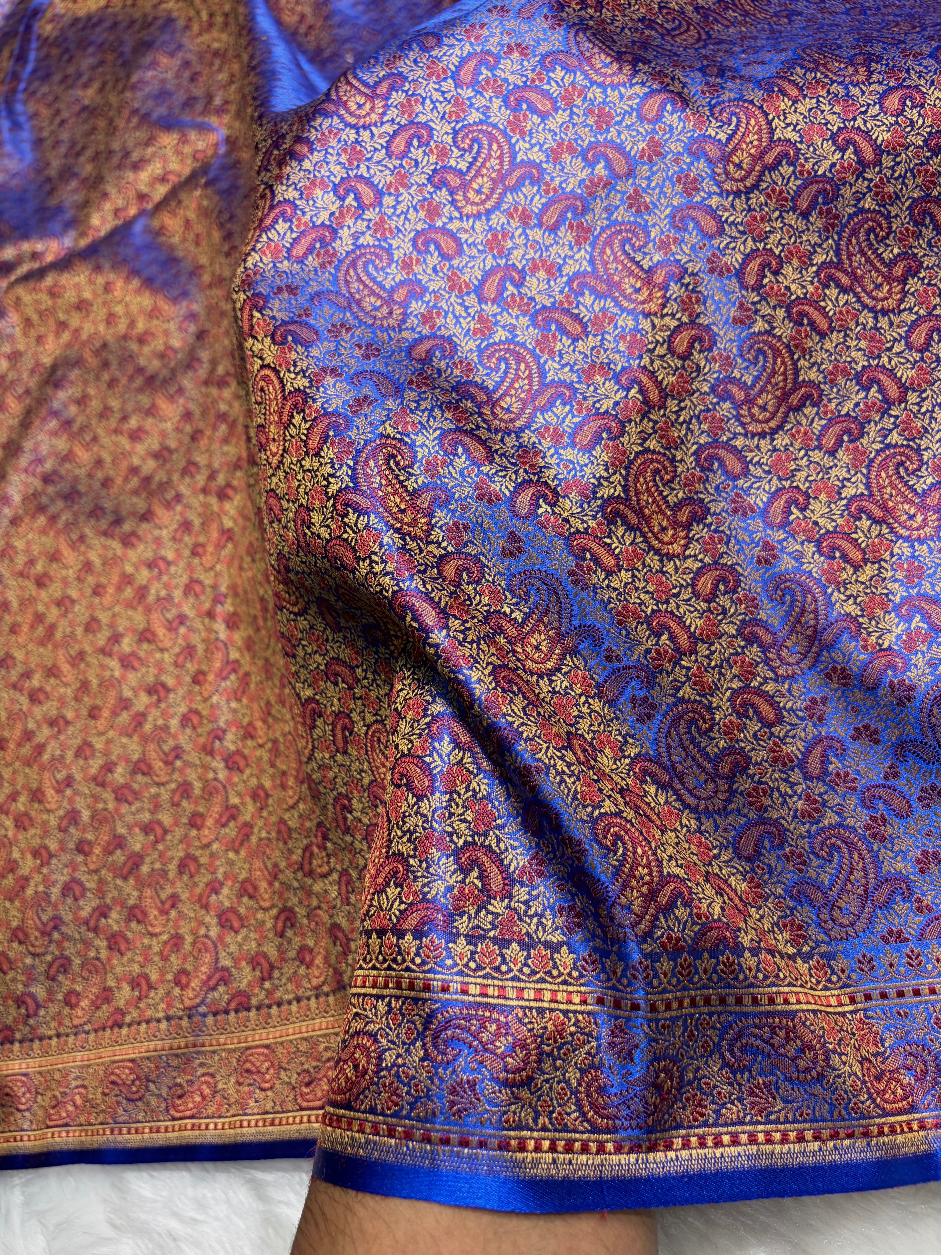 Royal Blue Jamawar Tanchoi Katan Silk Saree SKTM-11