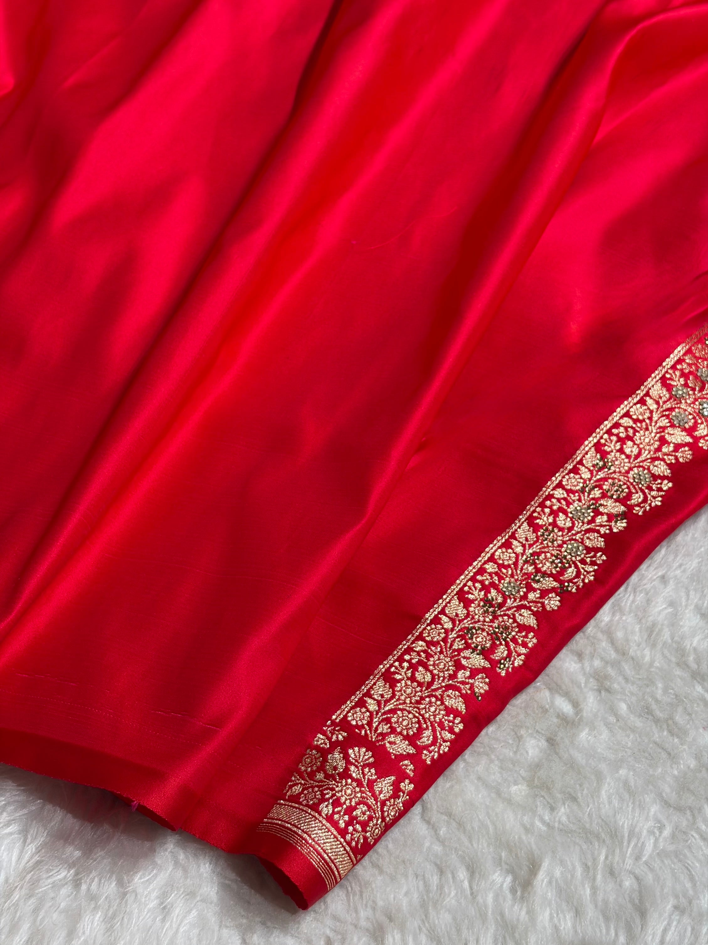 Banarasi Cross Red Floral Booti With Swarovski Work Katan Silk Saree BSK23