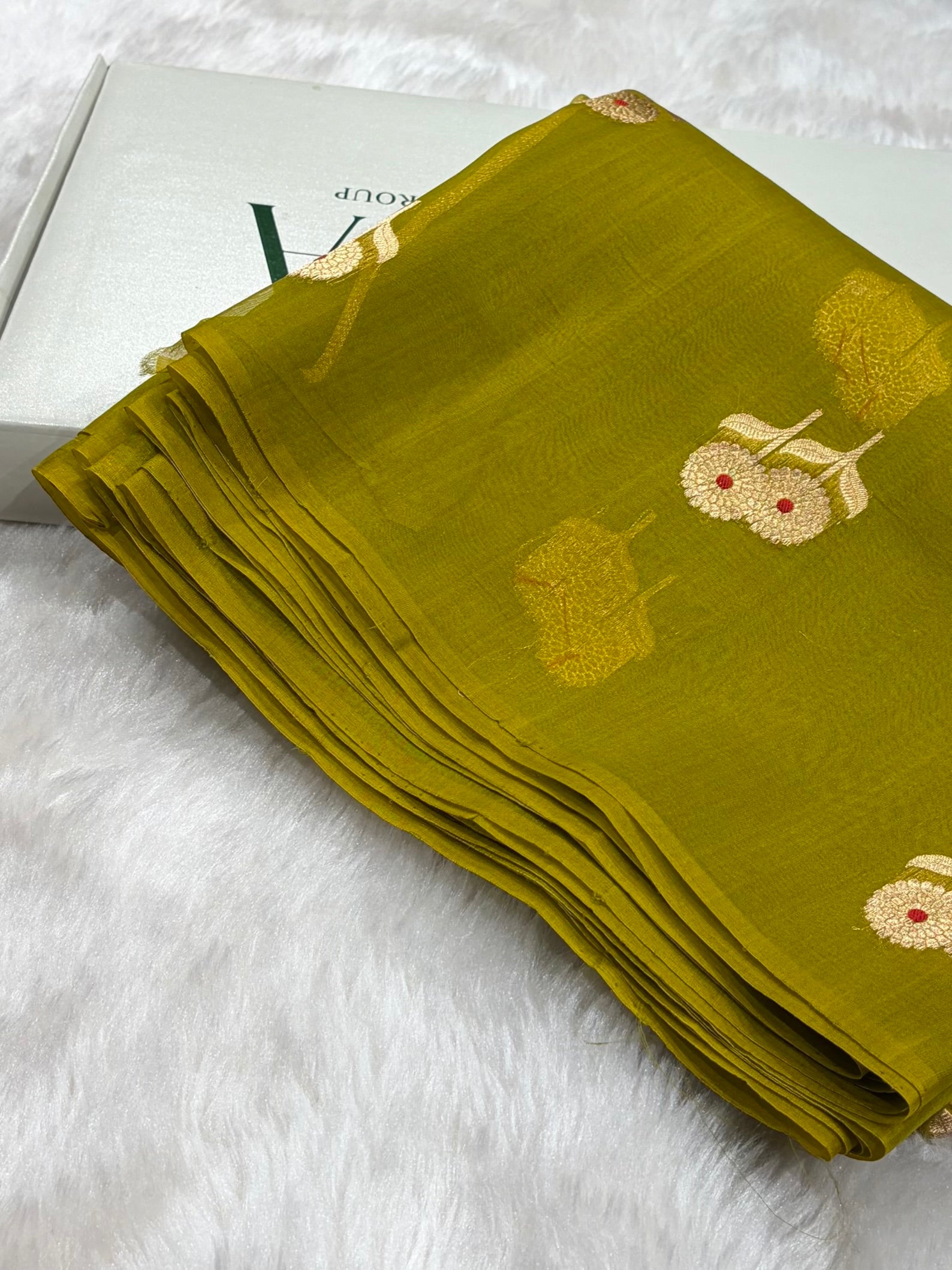 Pure Banarasi Organza Mehendi Green Shades With Minakari Floral Banarasi Silk Saree PO-26