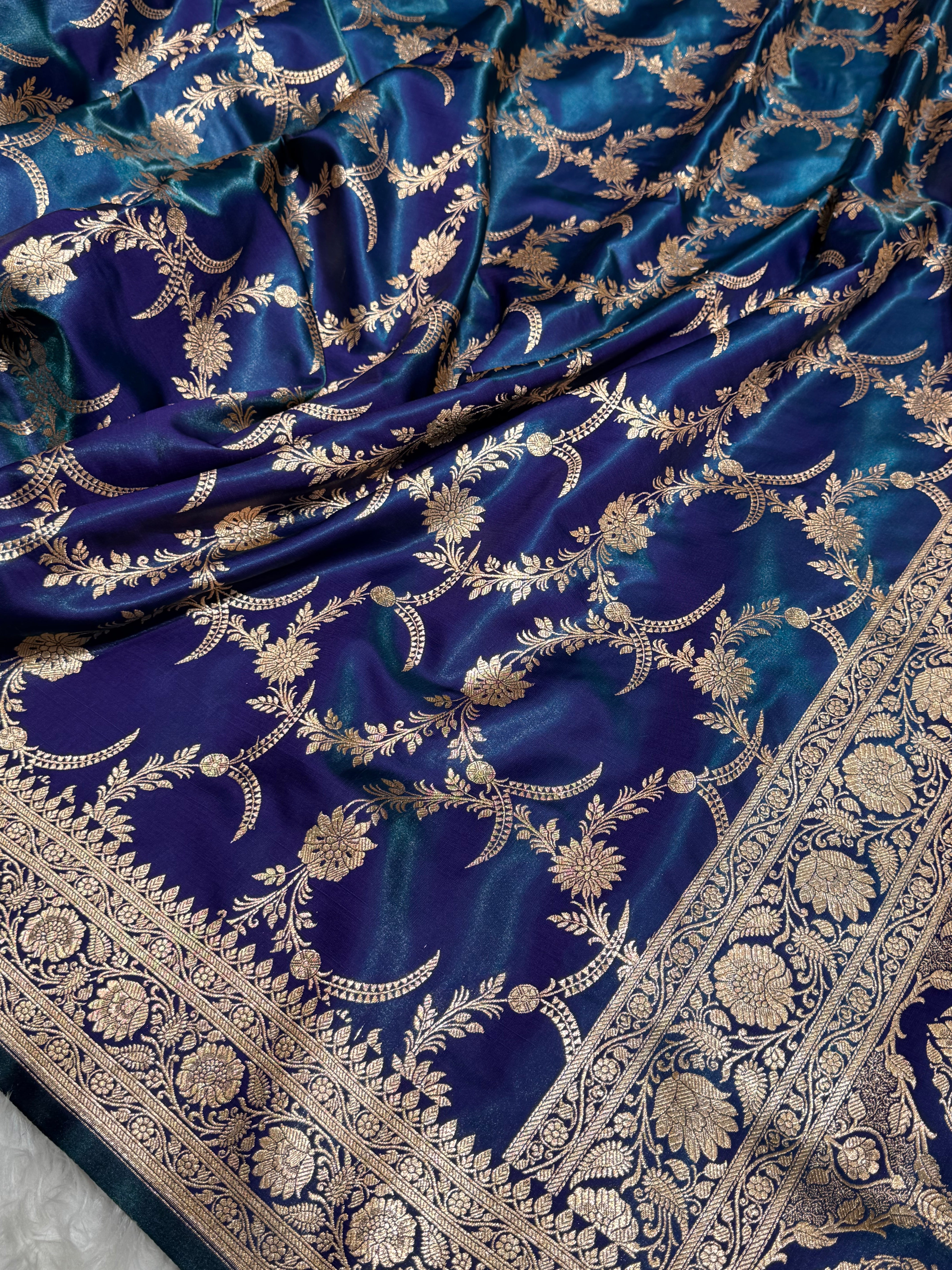 Satin Silk Banarasi Jaal In Peacock Shades SS18