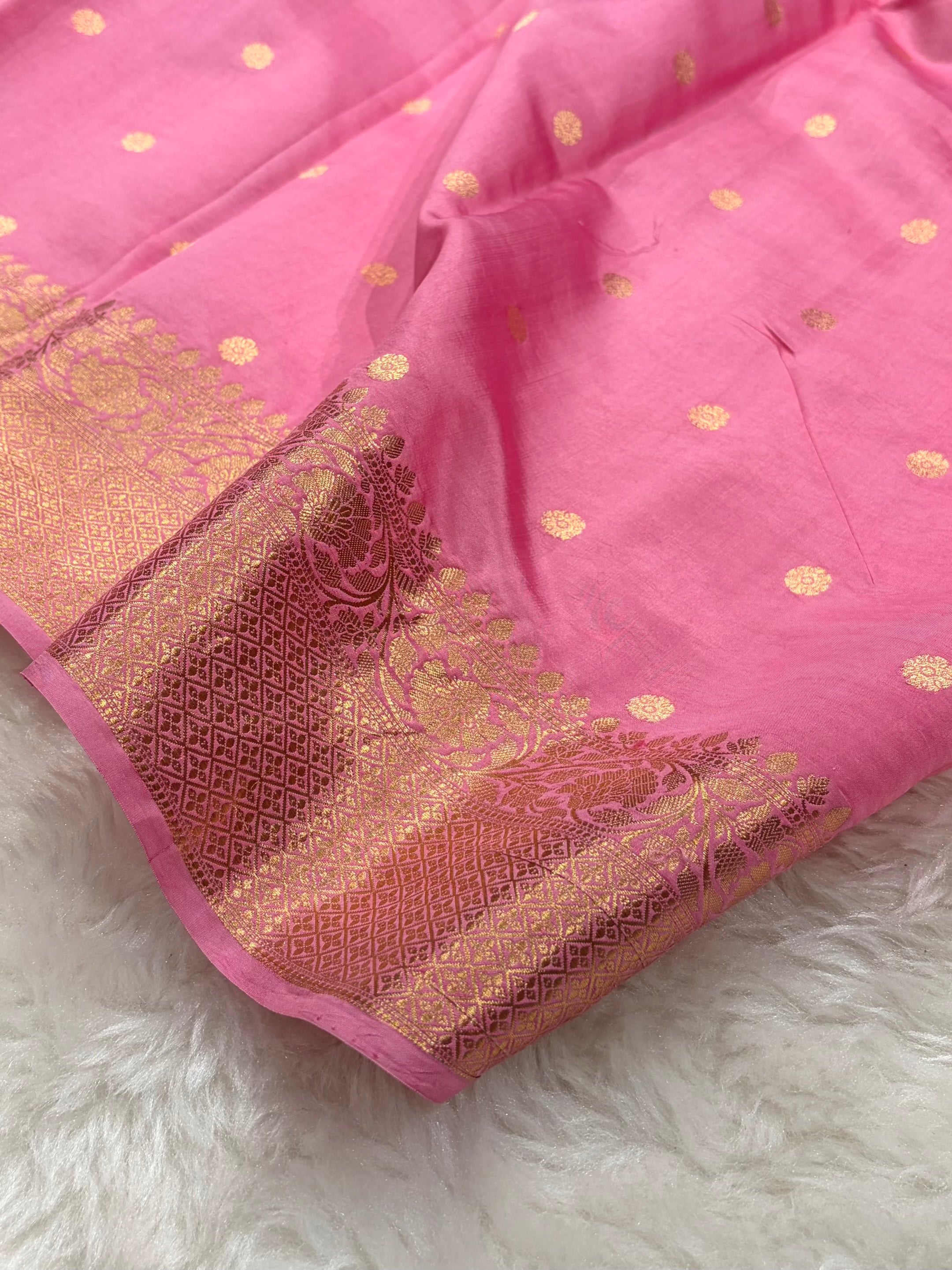 Banarasi Baby Pink Shades Meenakari Boota Handwoven Pure Katan Paper Silk RM-74
