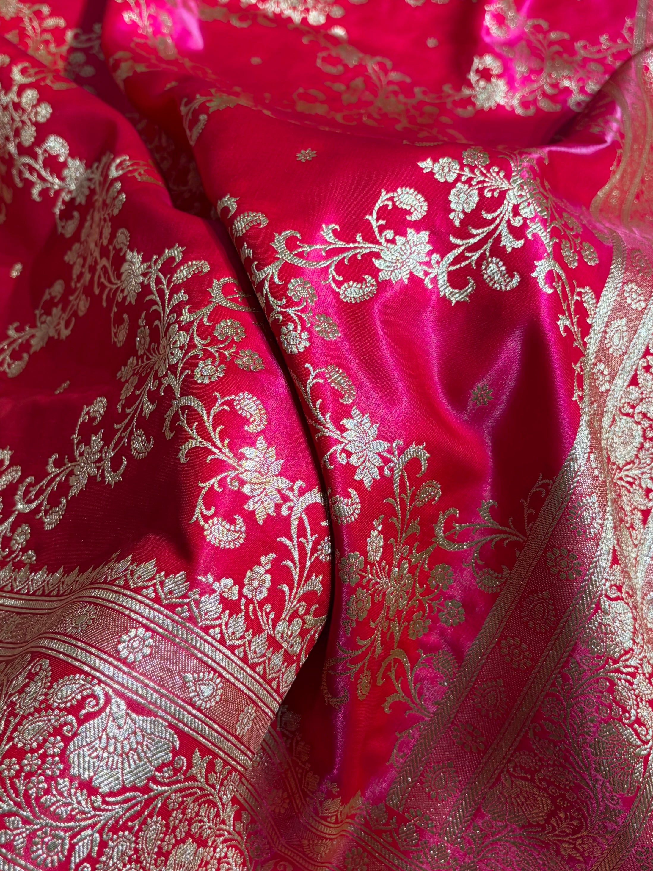 Rani Shades Jaal Pattern Banarasi Satin Silk Saree SS48