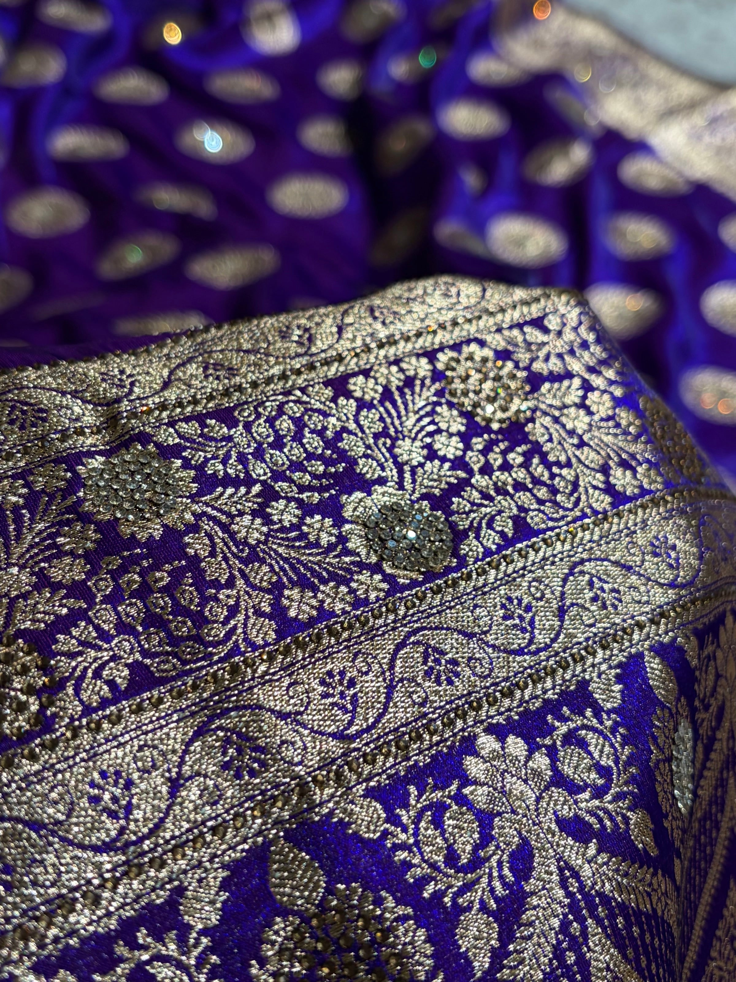 Purple Shades Banarasi With Swarovski Stone Work Satin Silk Saree BSS33