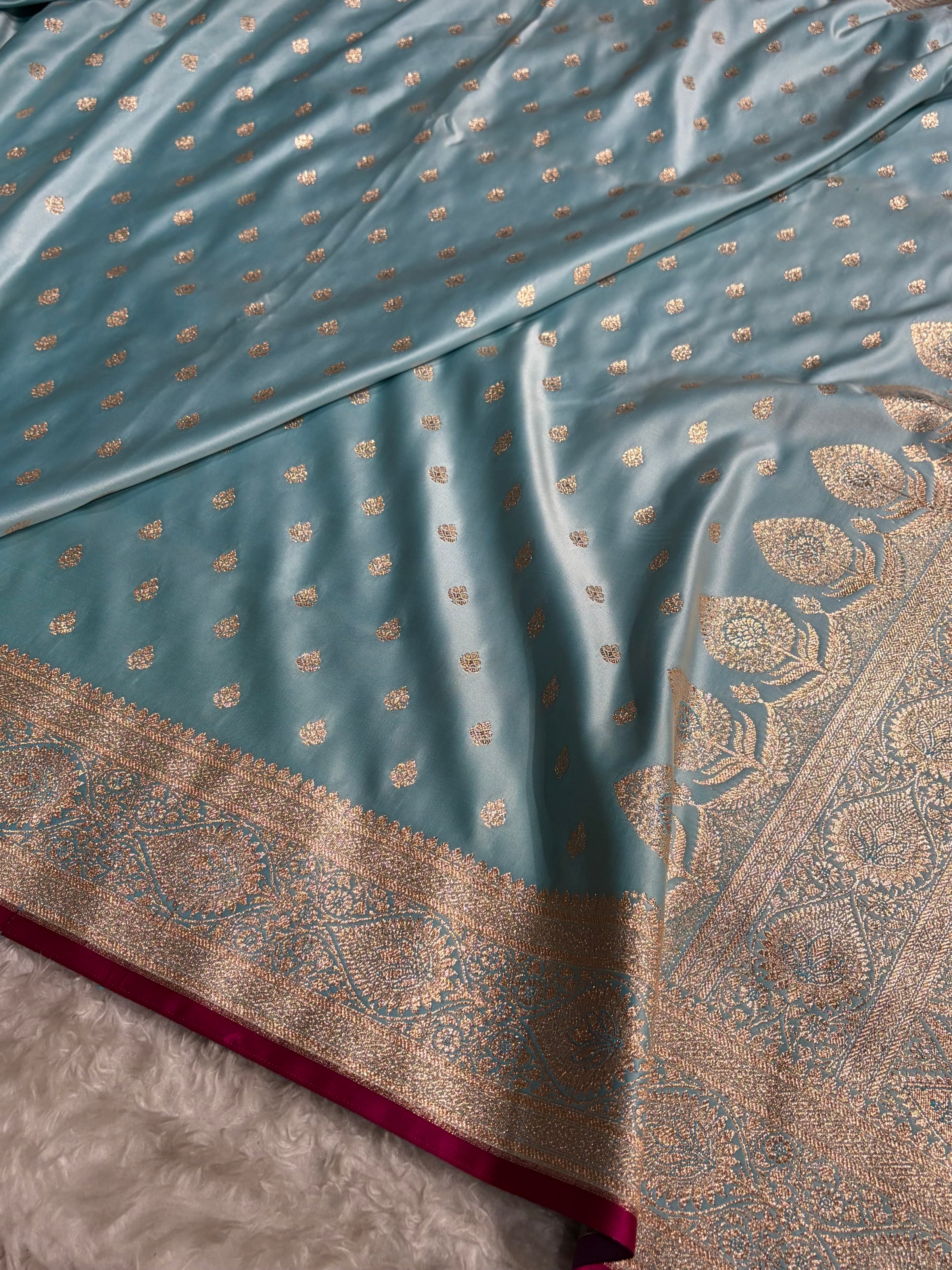 Katan Silk Saree In Powder er Blue Shades SK10