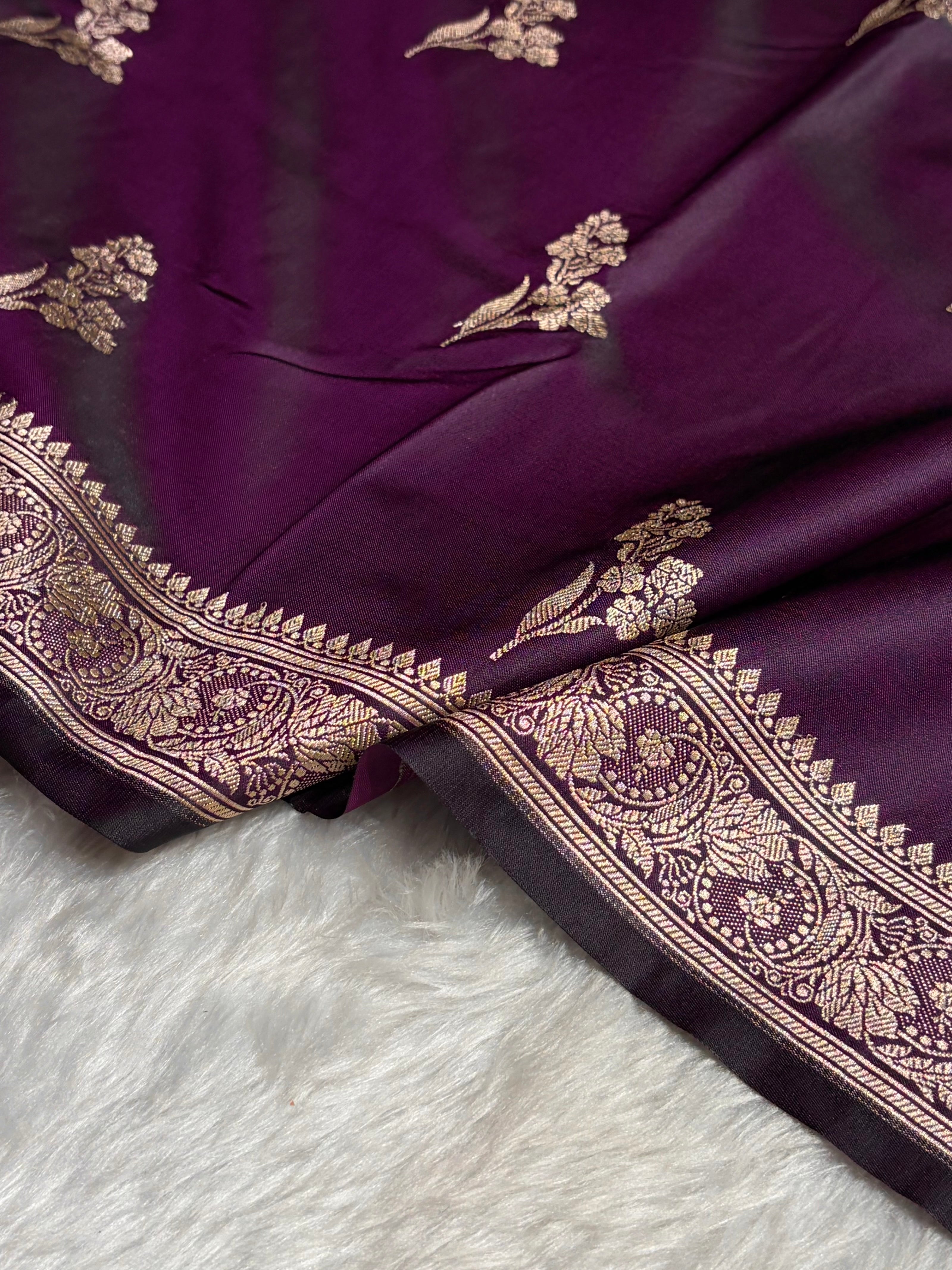 Cross Magenta Boota With Floral Border Mashru Silk Saree MSM-97