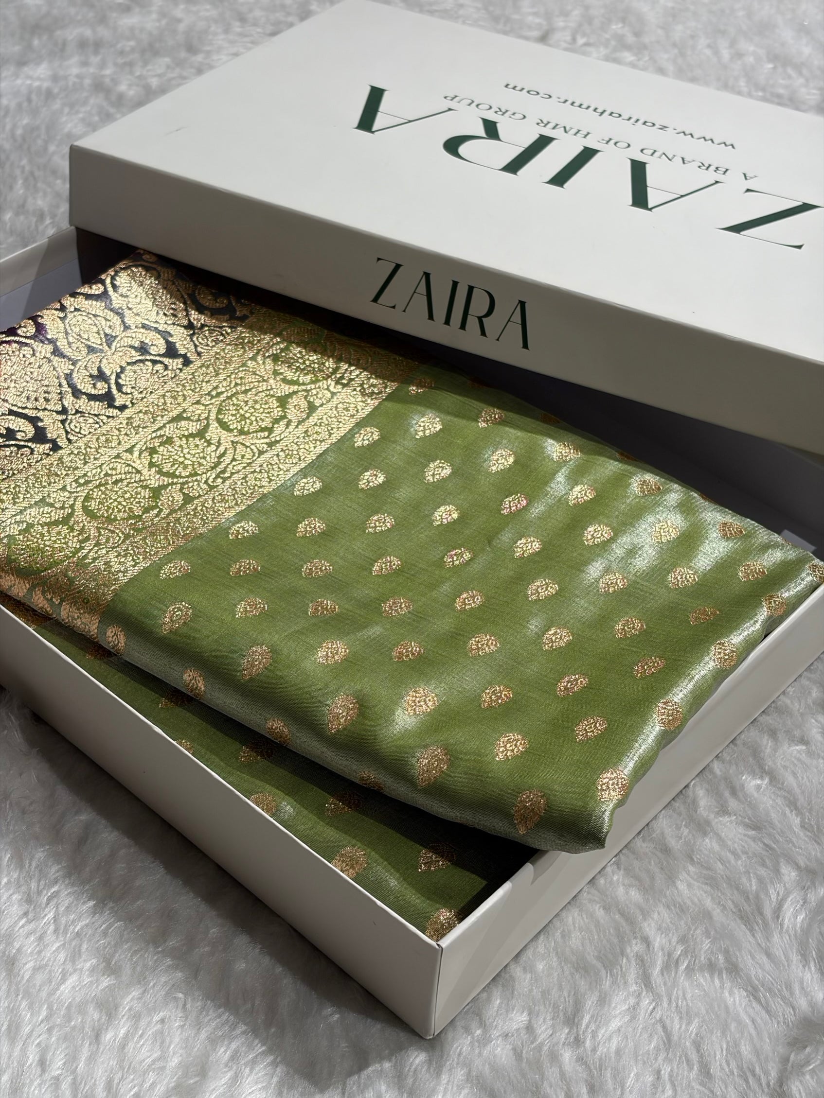 Banarasi Contrast Satin Silk Booti in Pista With Wine Shades SS01