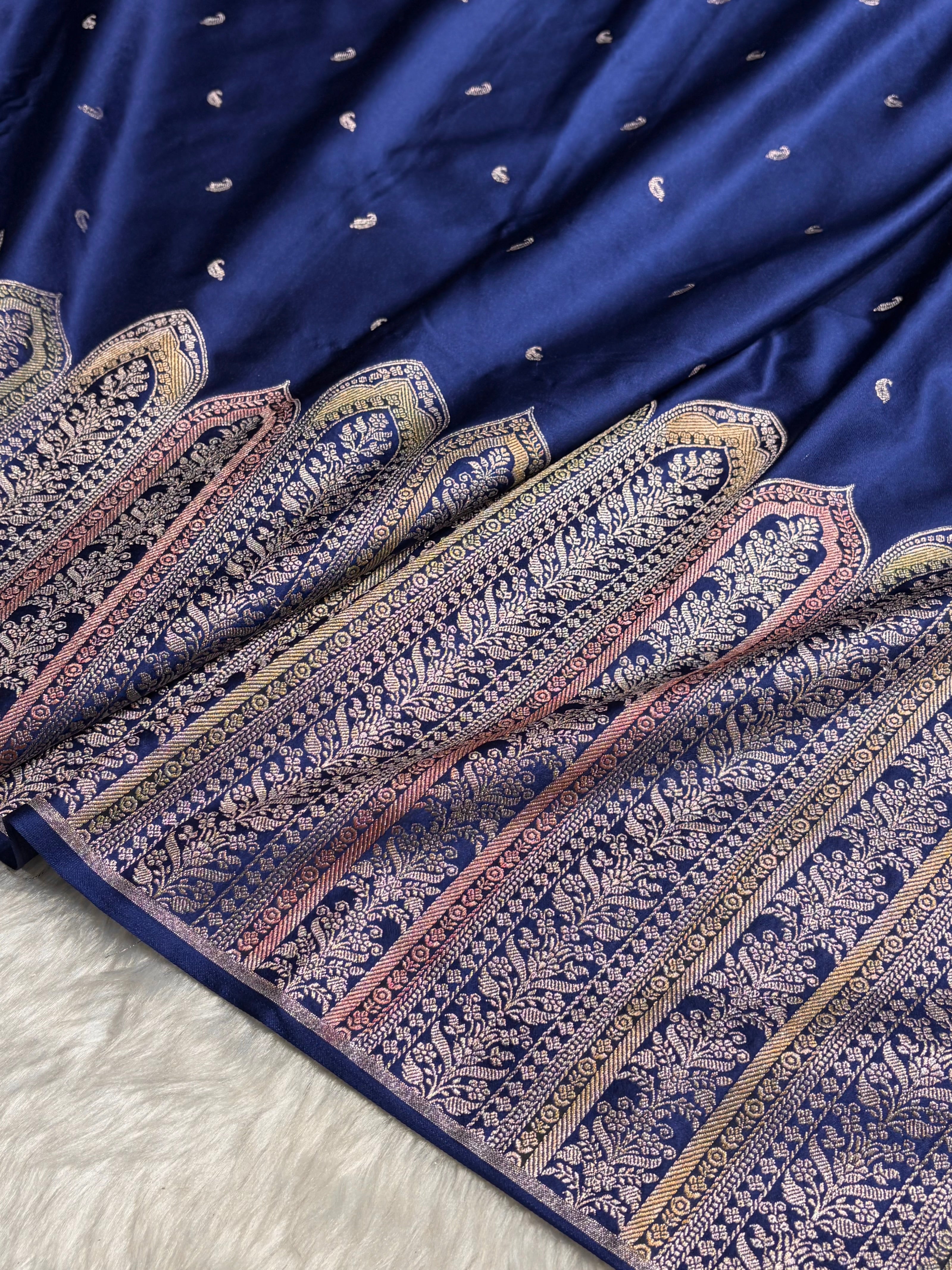 Skirt Border Royal Blue Minakari Mashru Silk Saree MS13