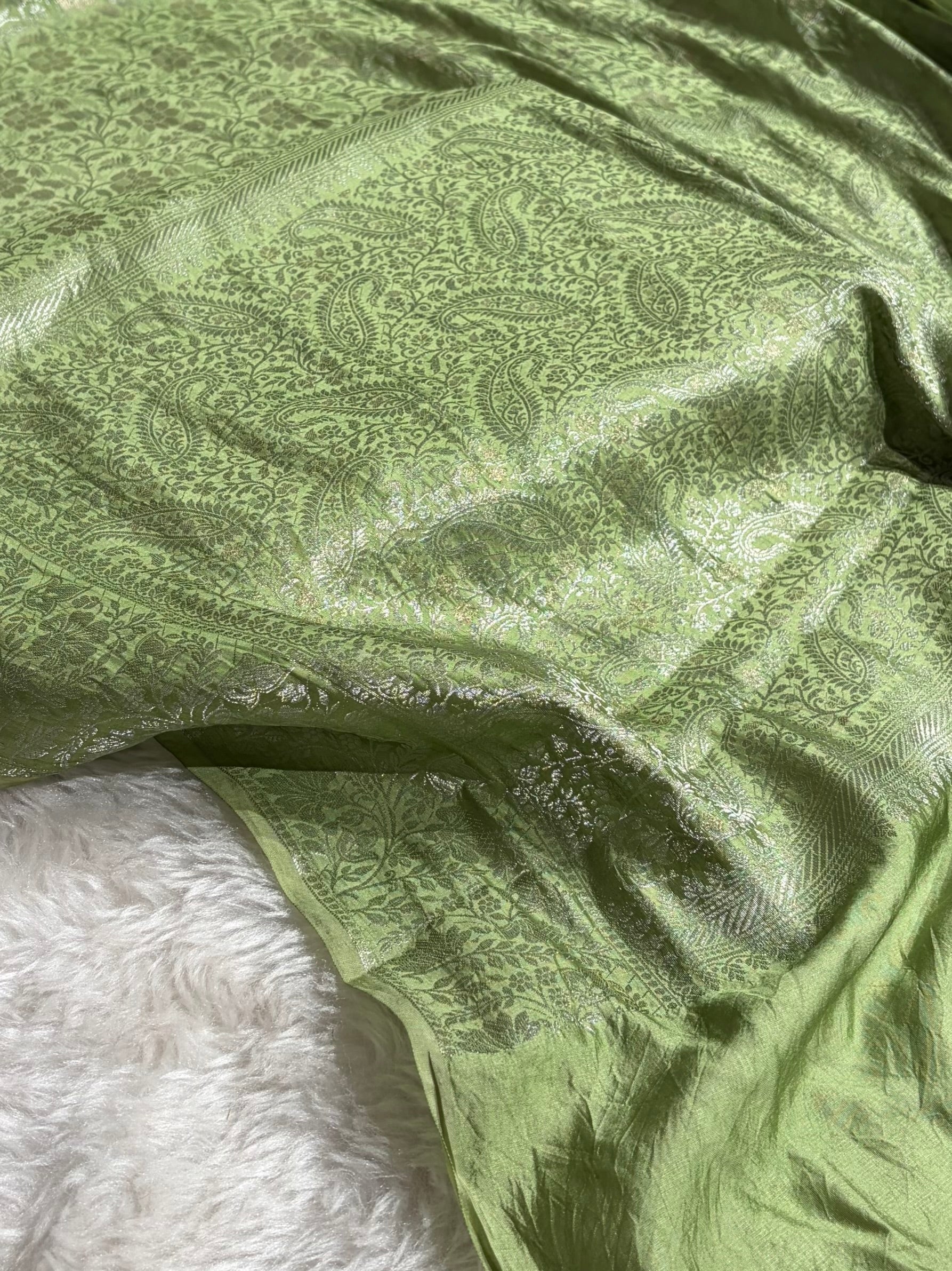 Light Green Shade Flower Boota Pure Caramel Mango Silk Saree CS-17