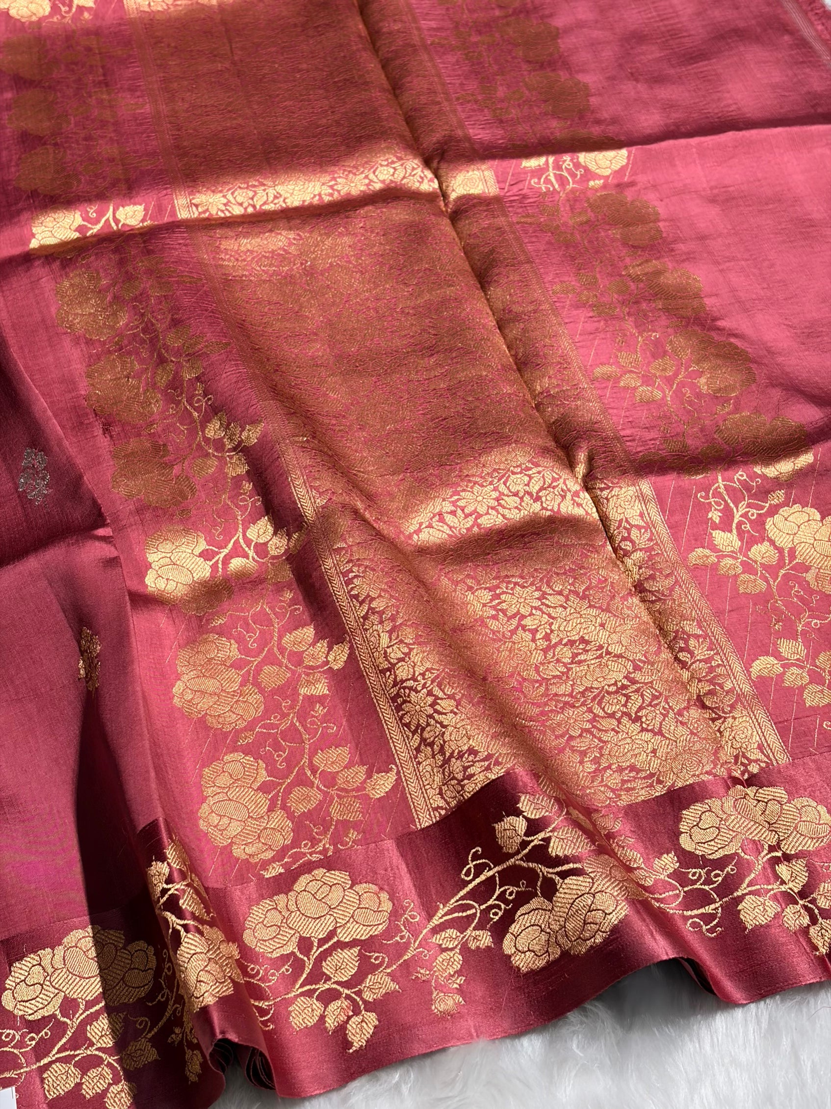 Dusty Peach Shades Meena Boota Handwoven Raw Mango Silk RM-26