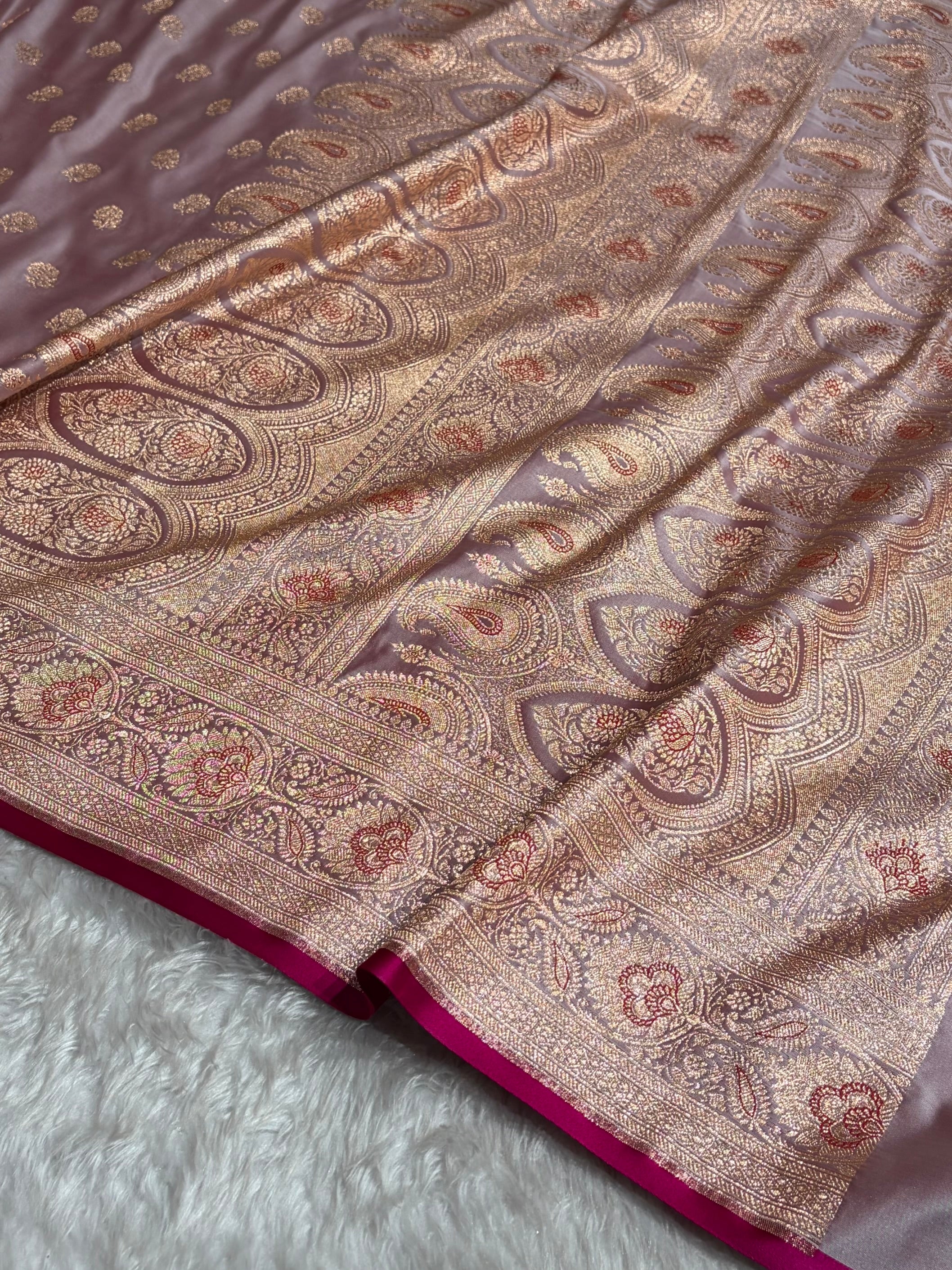 Floral boota Satin katan Silk Saree In Rose Pink Shades SK12