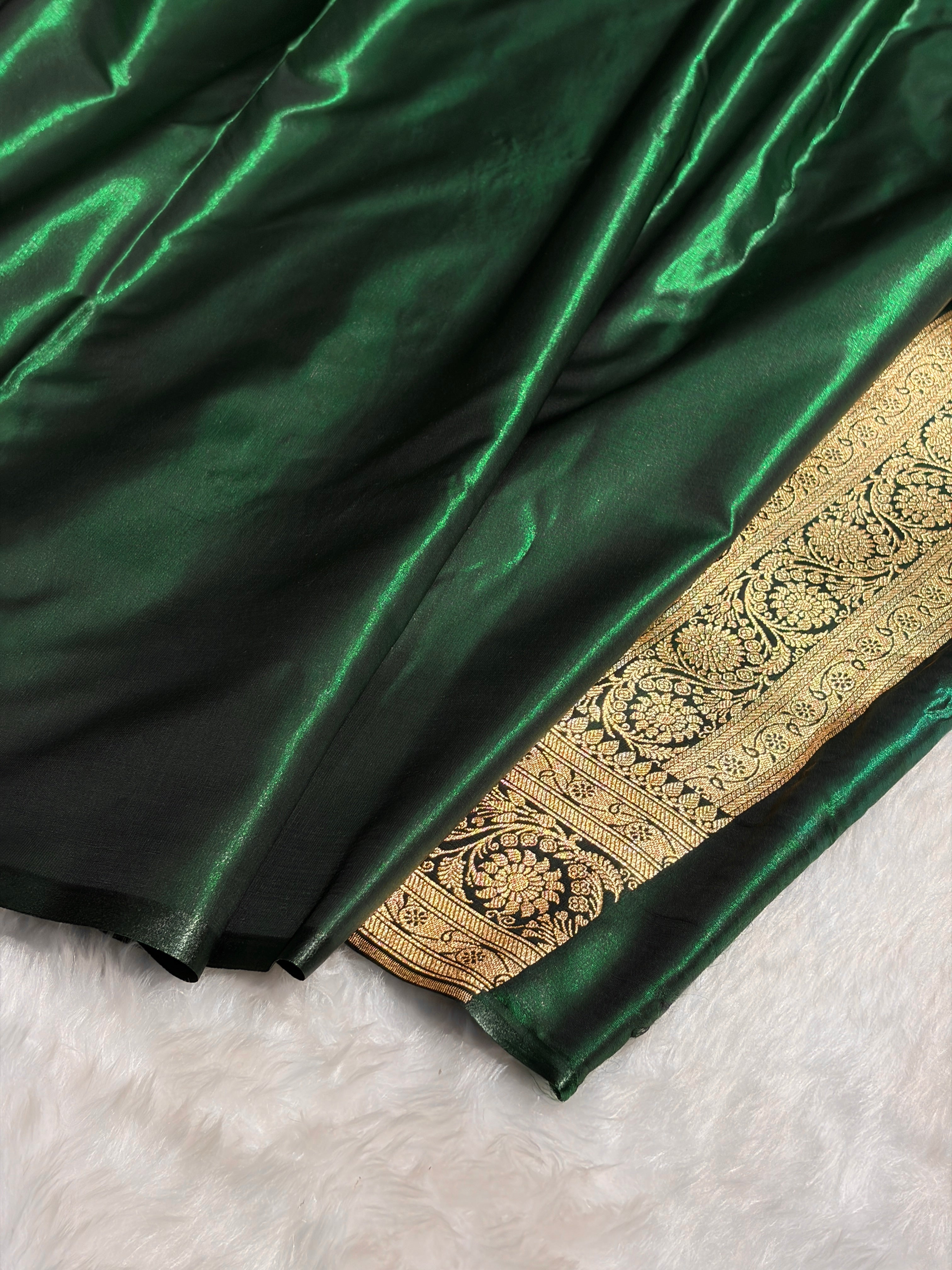 Ultra Light Weight Satin Silk Jaal in Dark Bottle Green Shades SS13