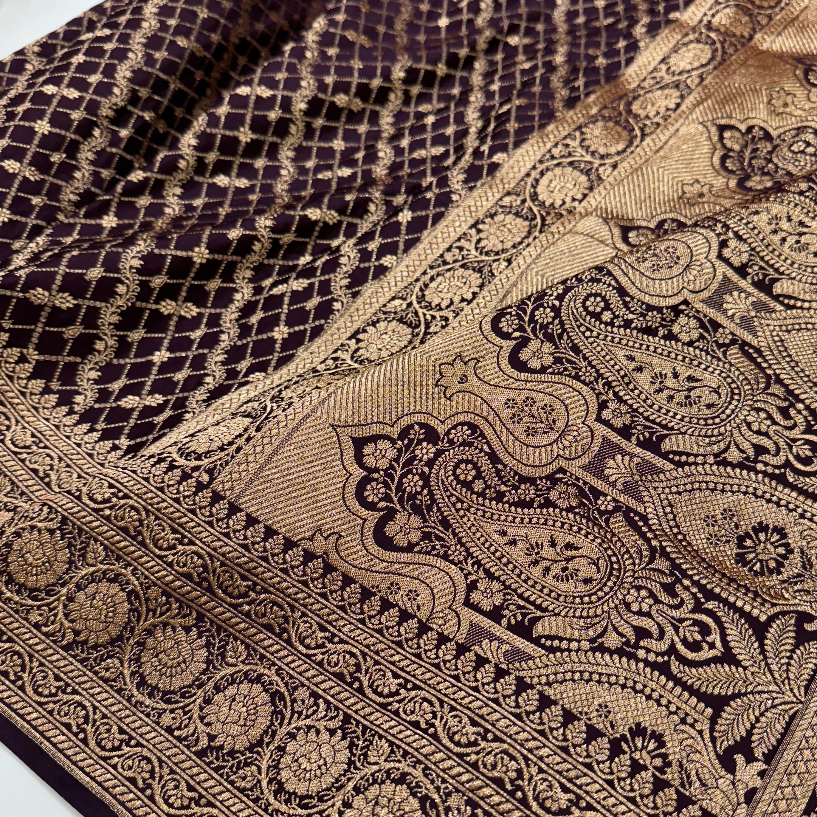 Chocolate Gold Banarasi Brocade Soft Katan Silk Saree SKB-01
