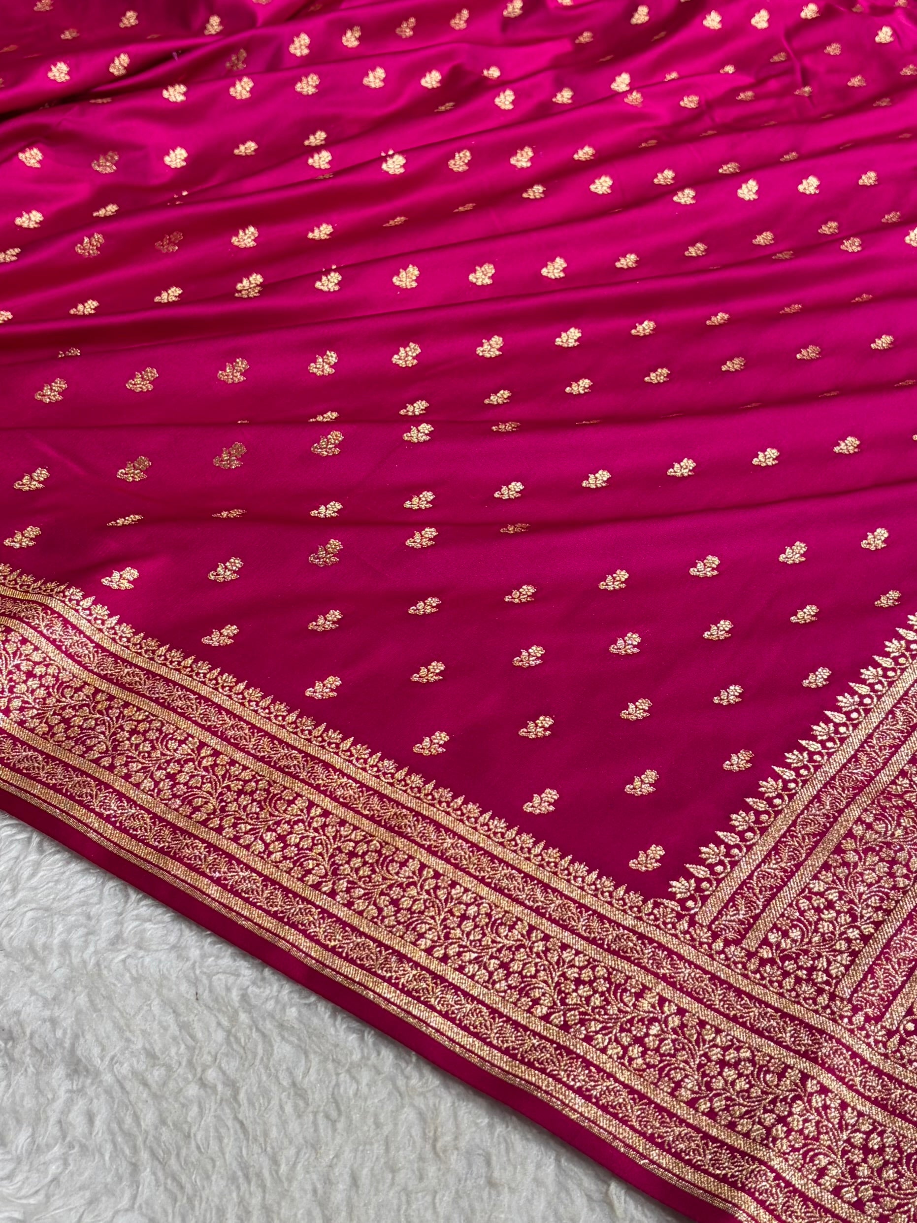 Banarasi Satin Katan Saree With Boota in Rani Shades SK89