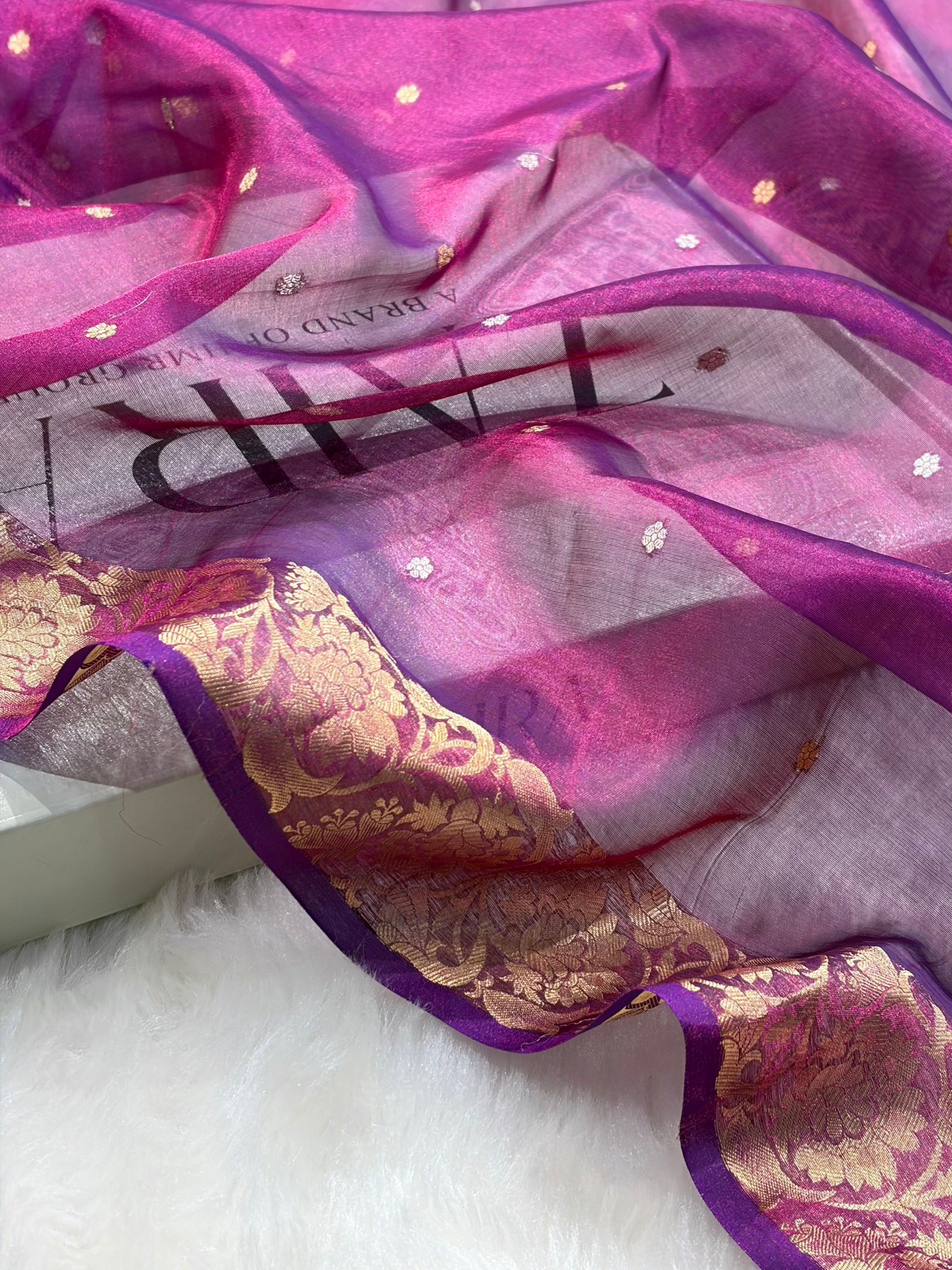 Cross Wine Bananasi Floral Shades Pure Tissue Silk Saree PT-42