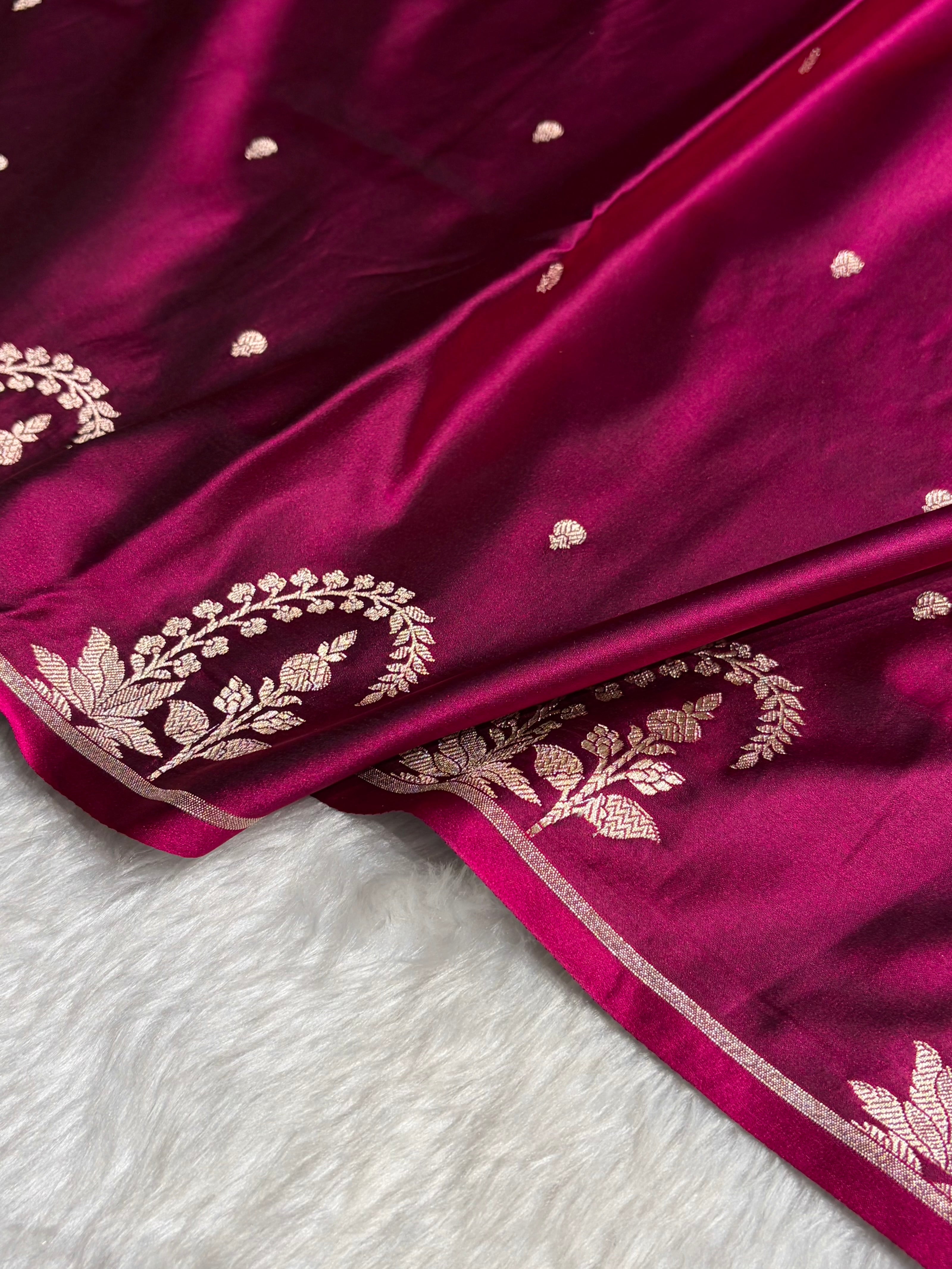 Wine Boota With Floral Border Mashru Silk Saree MSM-95