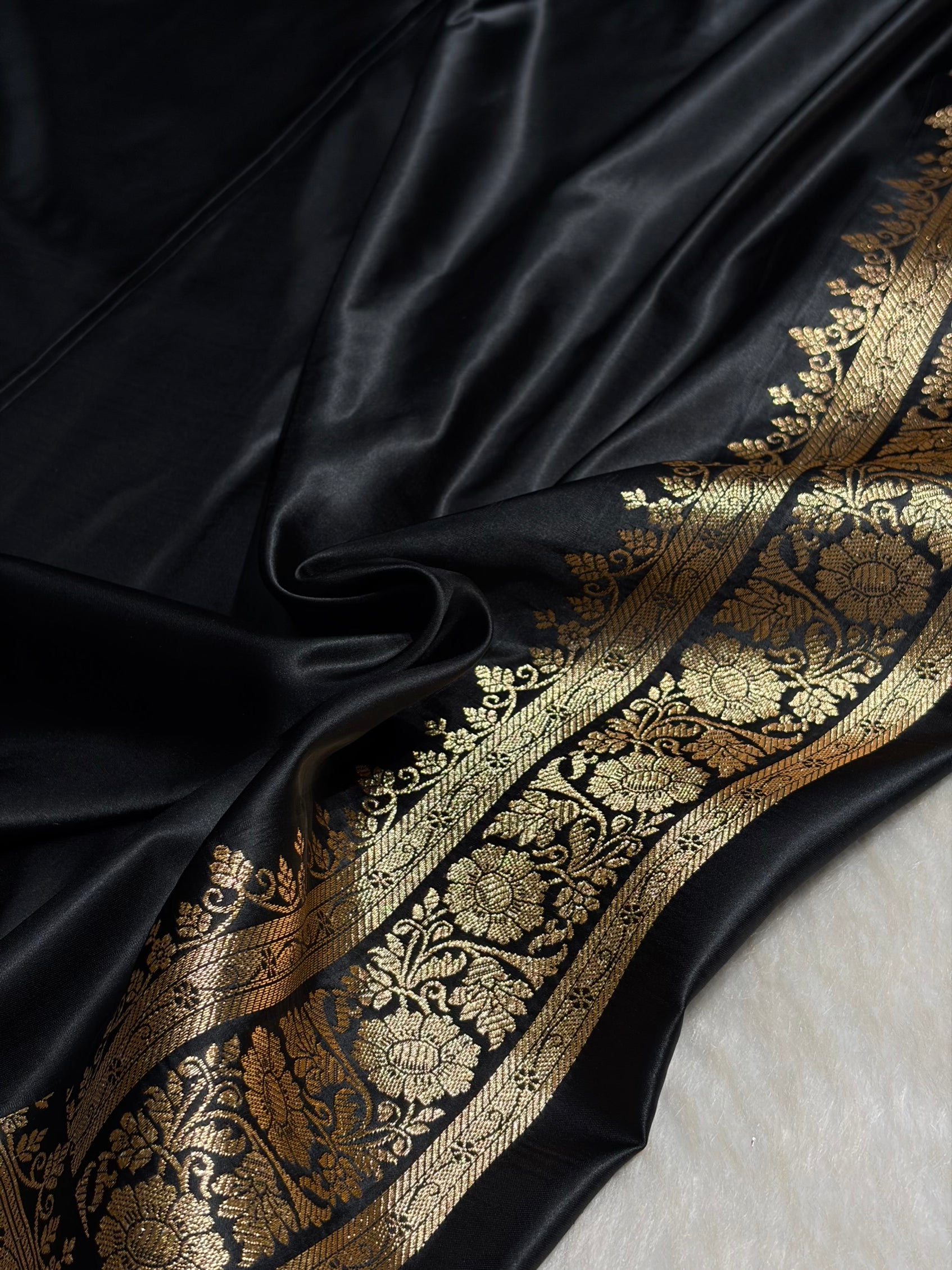 Black Booti Pattern Satin Katan Silk Saree SK66