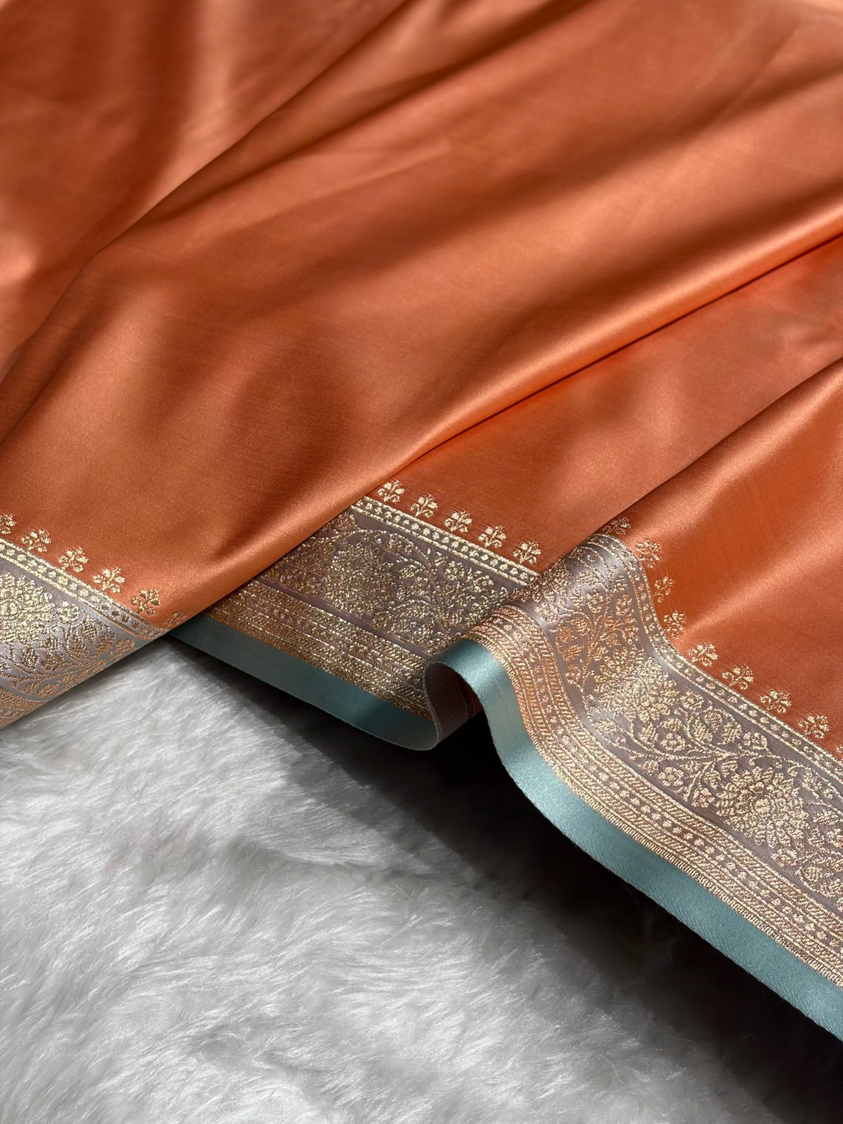 Banarasi Satin Katan Saree in Contrast Peach / Turquoise Shades SK131