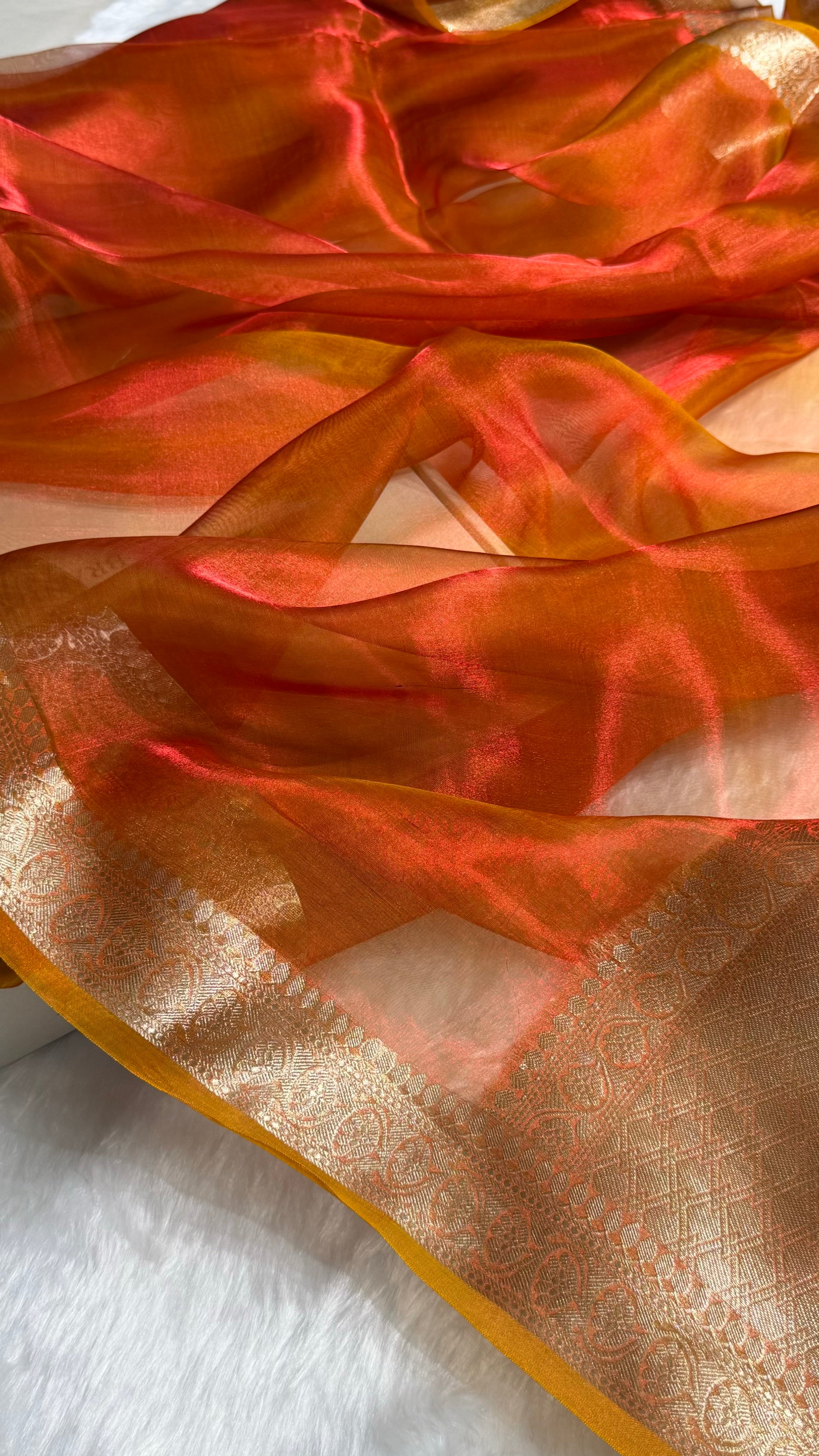 Orange Shades Pure Tissue Silk Saree with Brocade Blouse PT-09