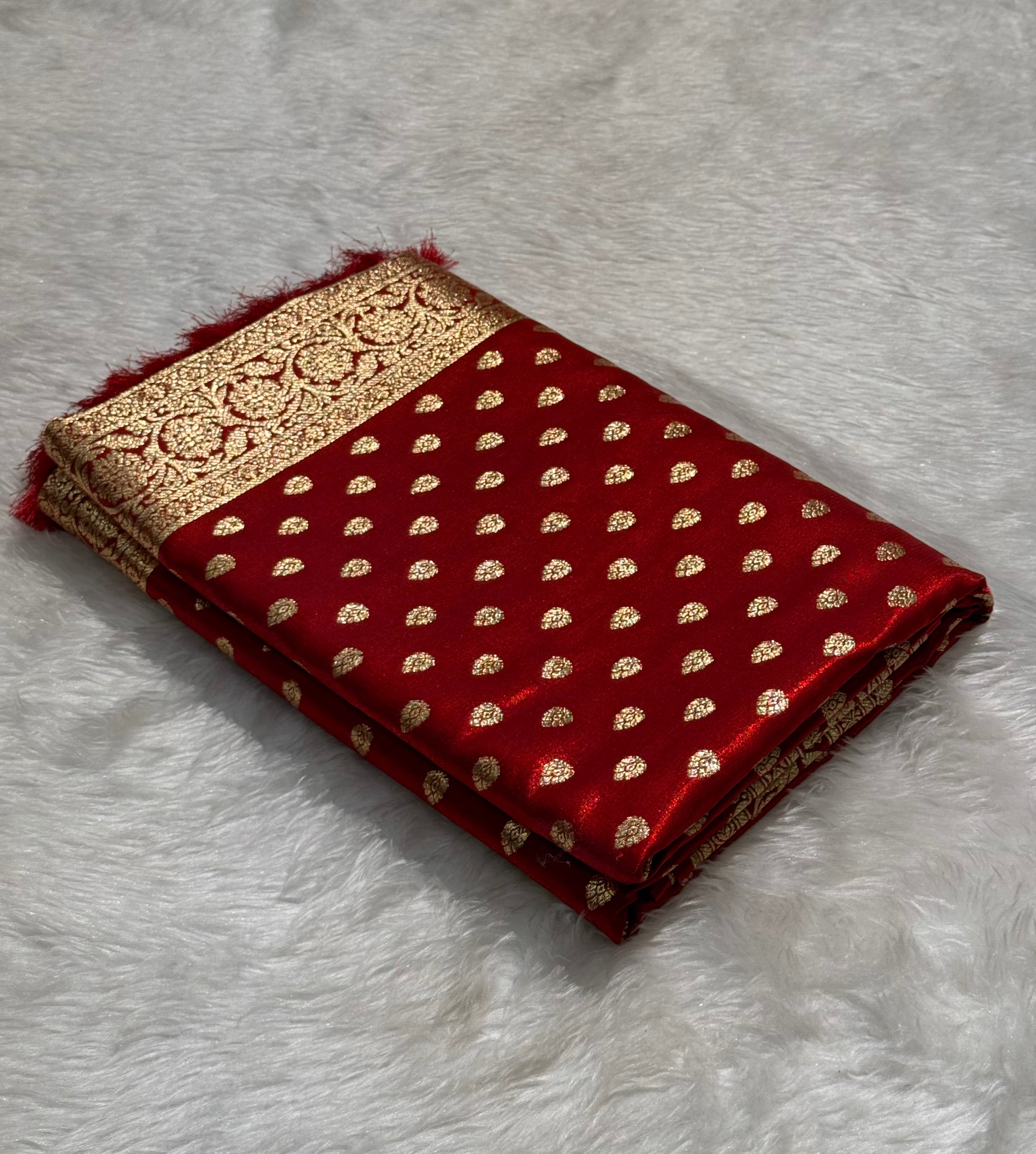 Satin Silk Booti in Reddish Maroon