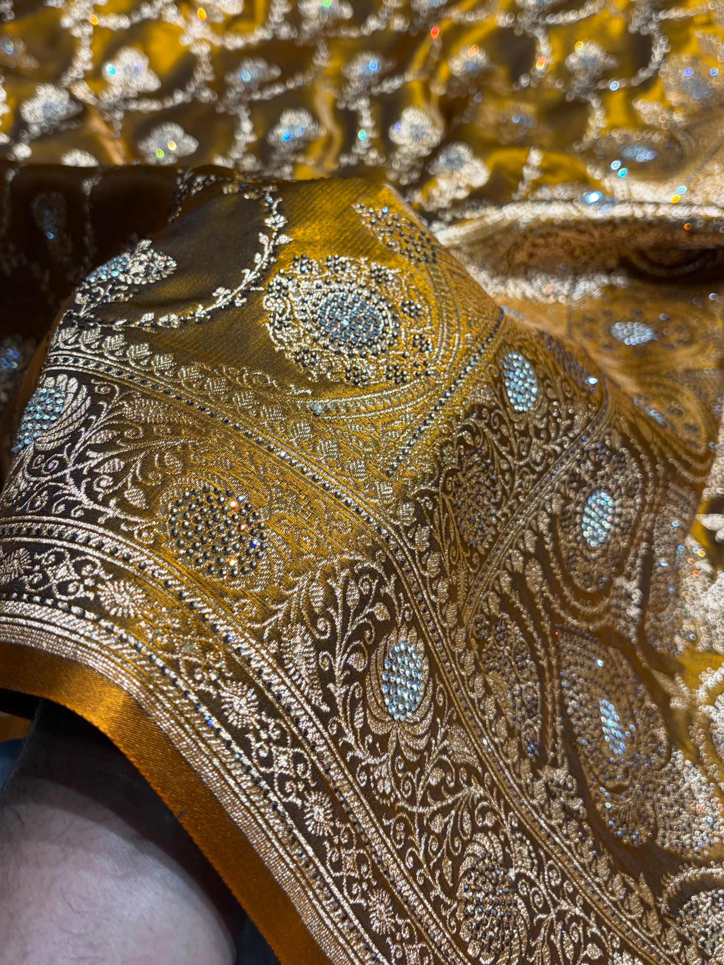 Satin Silk Saree Banarasi Swarovski Work Jaal in Mehendi Shades BSS23 (R)