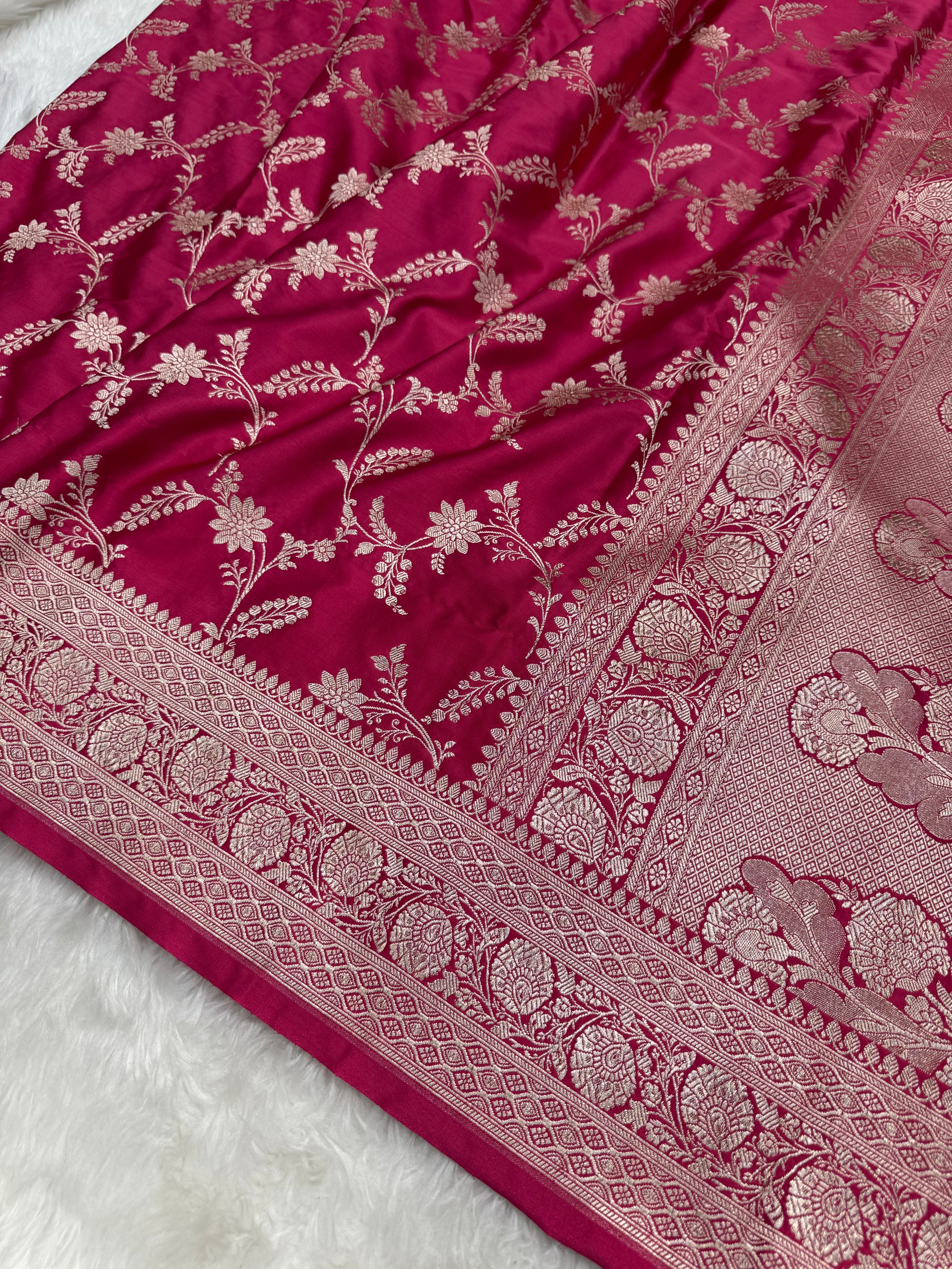 Gajri Rani Pink Jaal Mashru Silk Saree