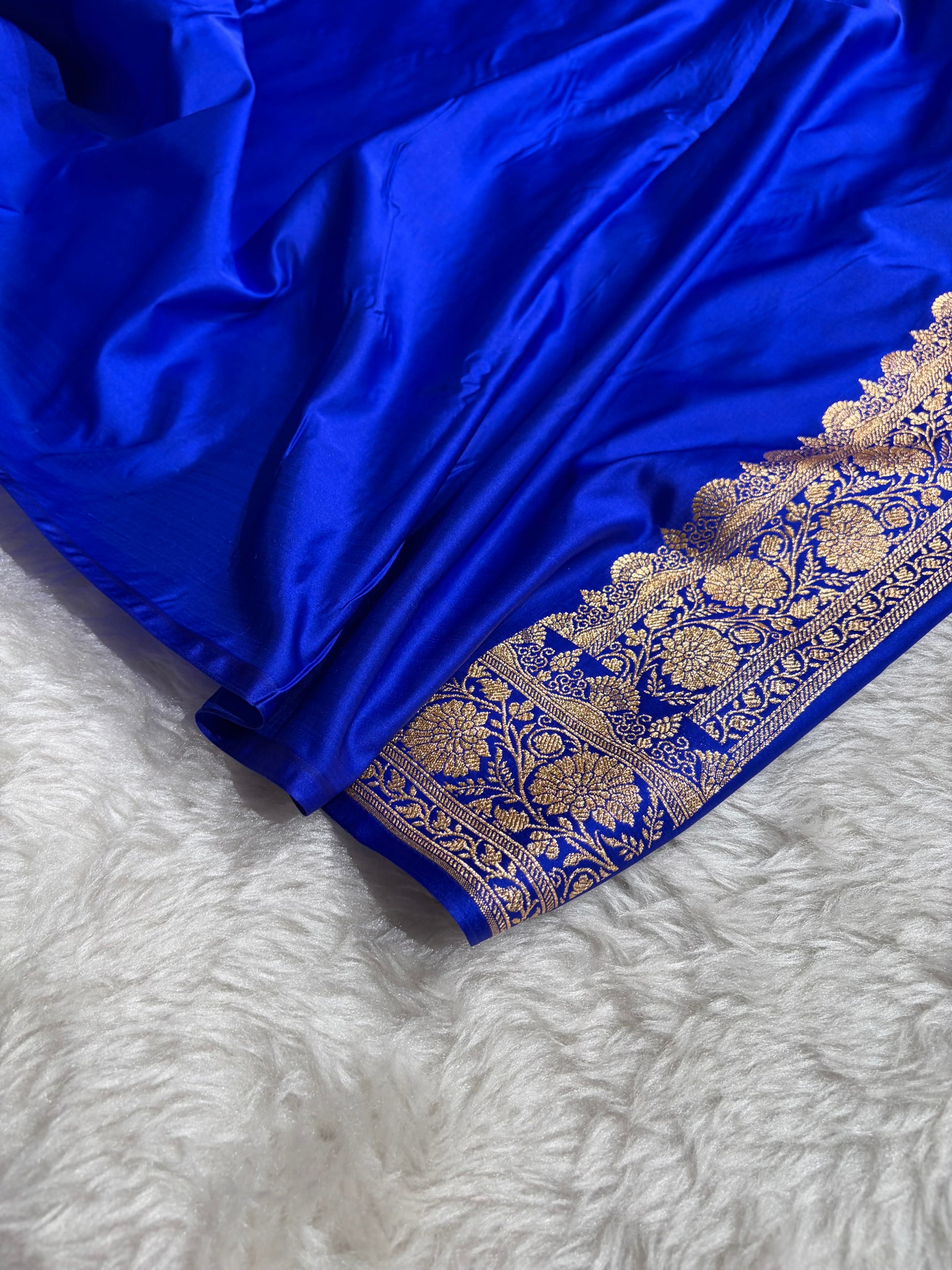 Royal Blue Shades Floral Booti Motif Satin Katan Silk saree SK61