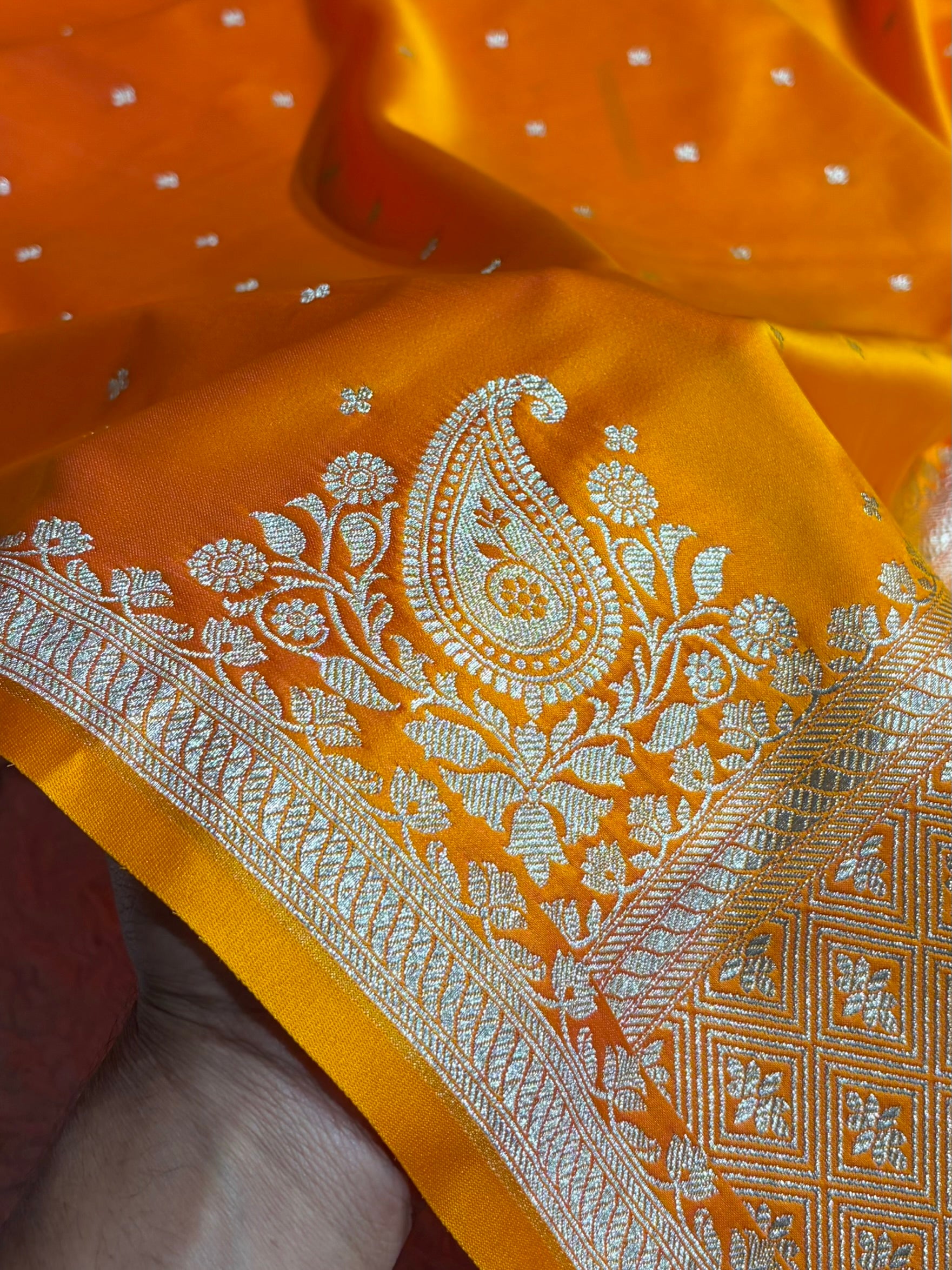 Fire Gold Shades Banarasi Boota Pattern Floral Mashru Silk Saree MSM-119
