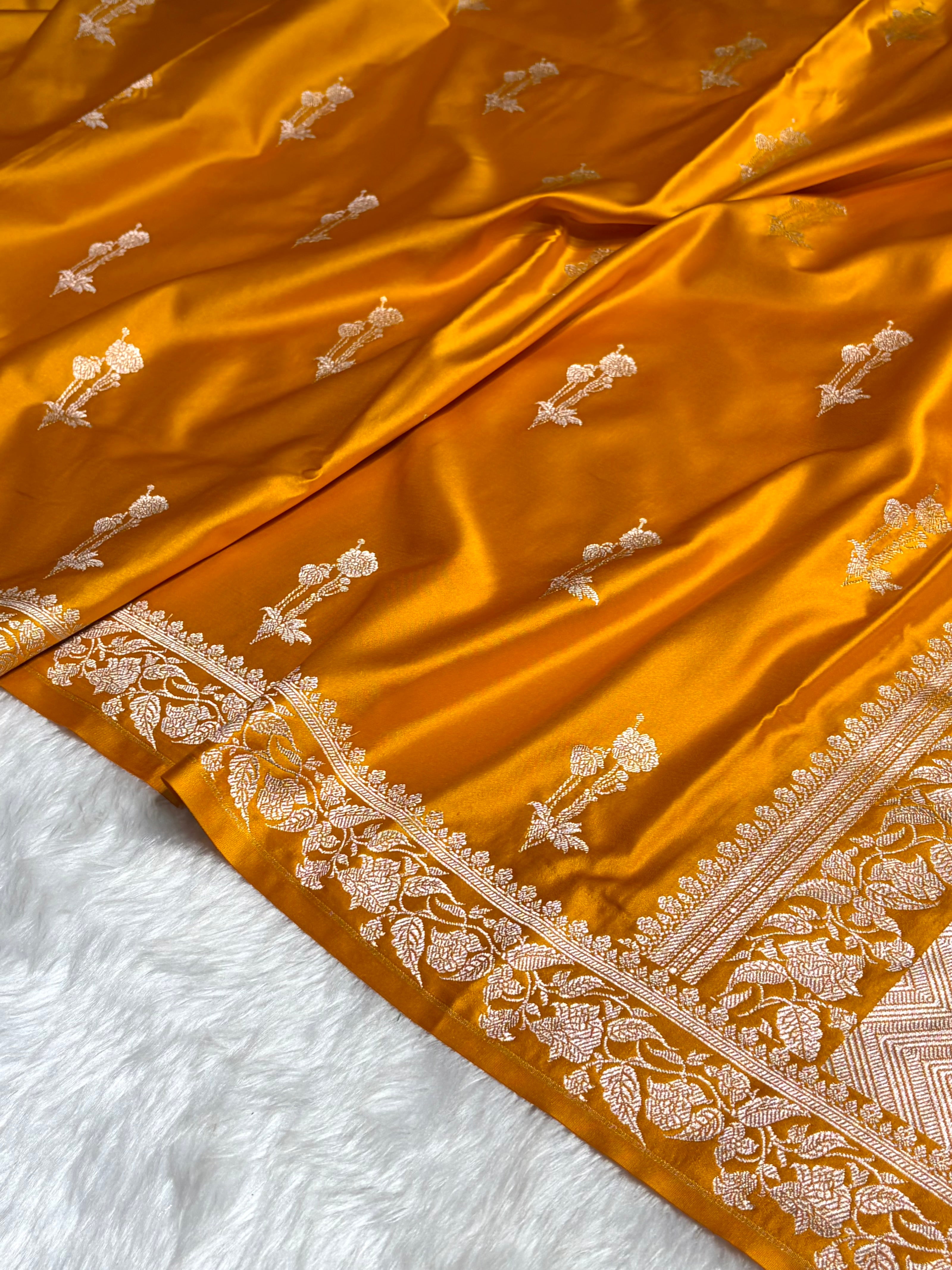 Mustard Boota With Floral Border Mashru Silk Saree MSM-92