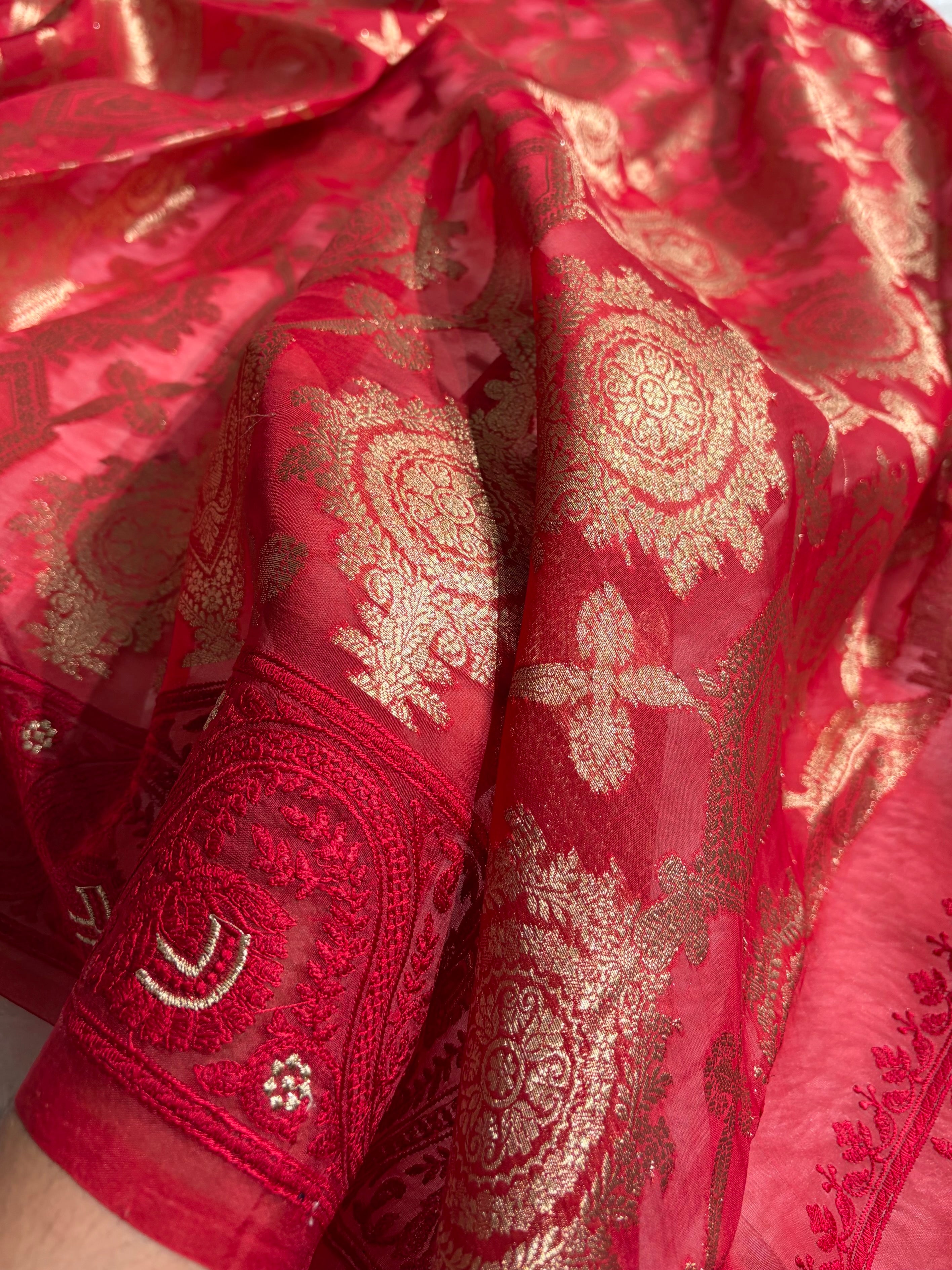 Banarasi Pure Organza Red Shades Banarasi Silk Saree PO-39