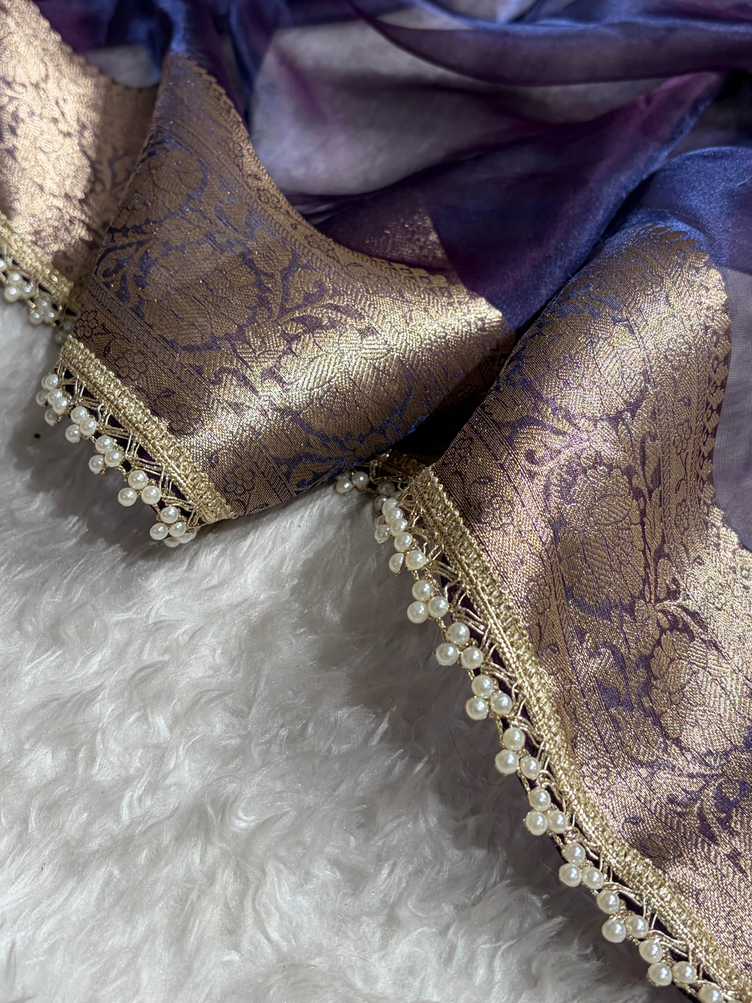 Purplish Navy Shade Pure Tissue Silk Saree with Brocade Blouse And Gotta Patti PTGP-18