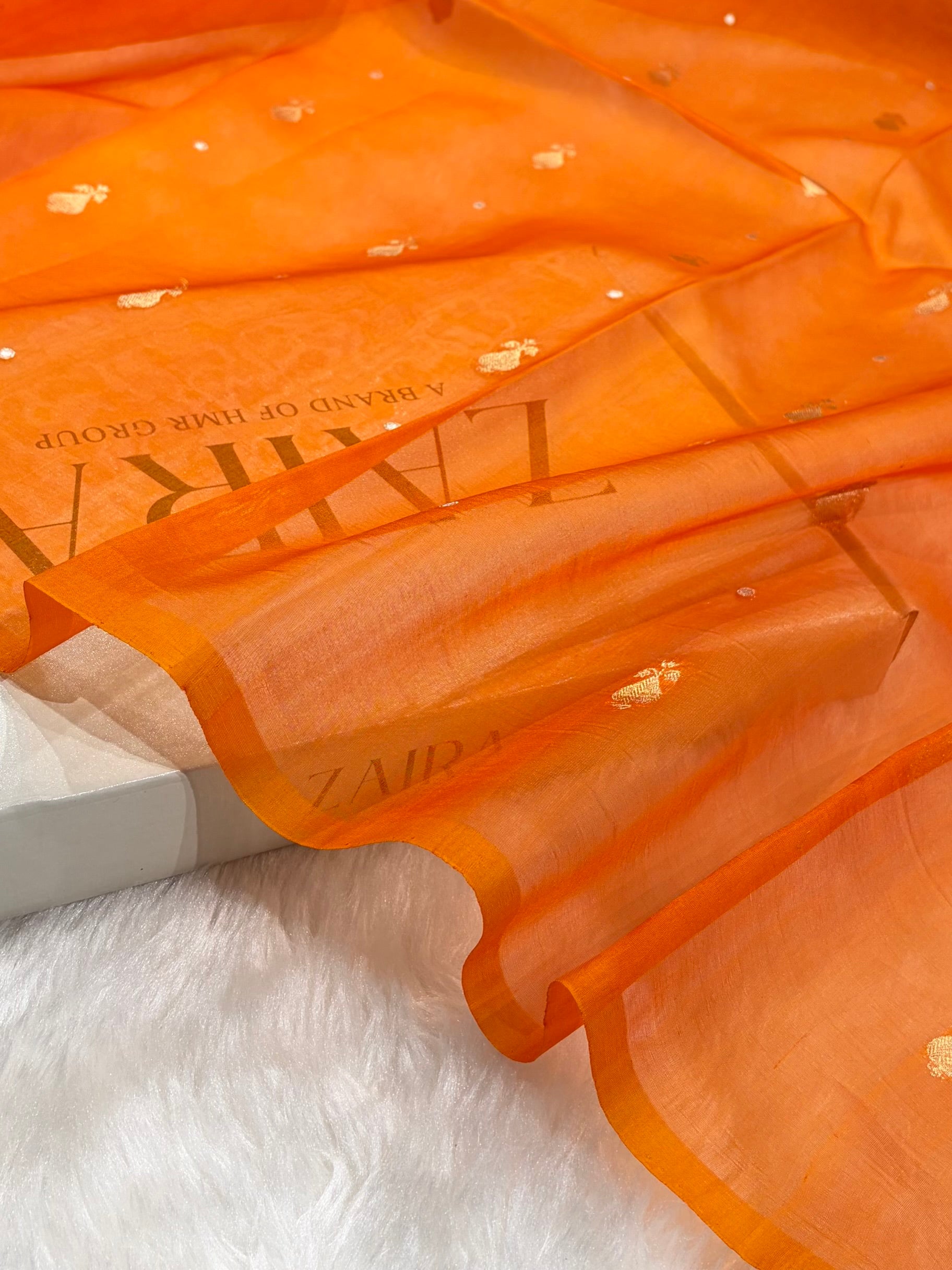 Pure Banarasi Organza Orange Shades With Minakari Floral Banarasi Silk Saree PO-24