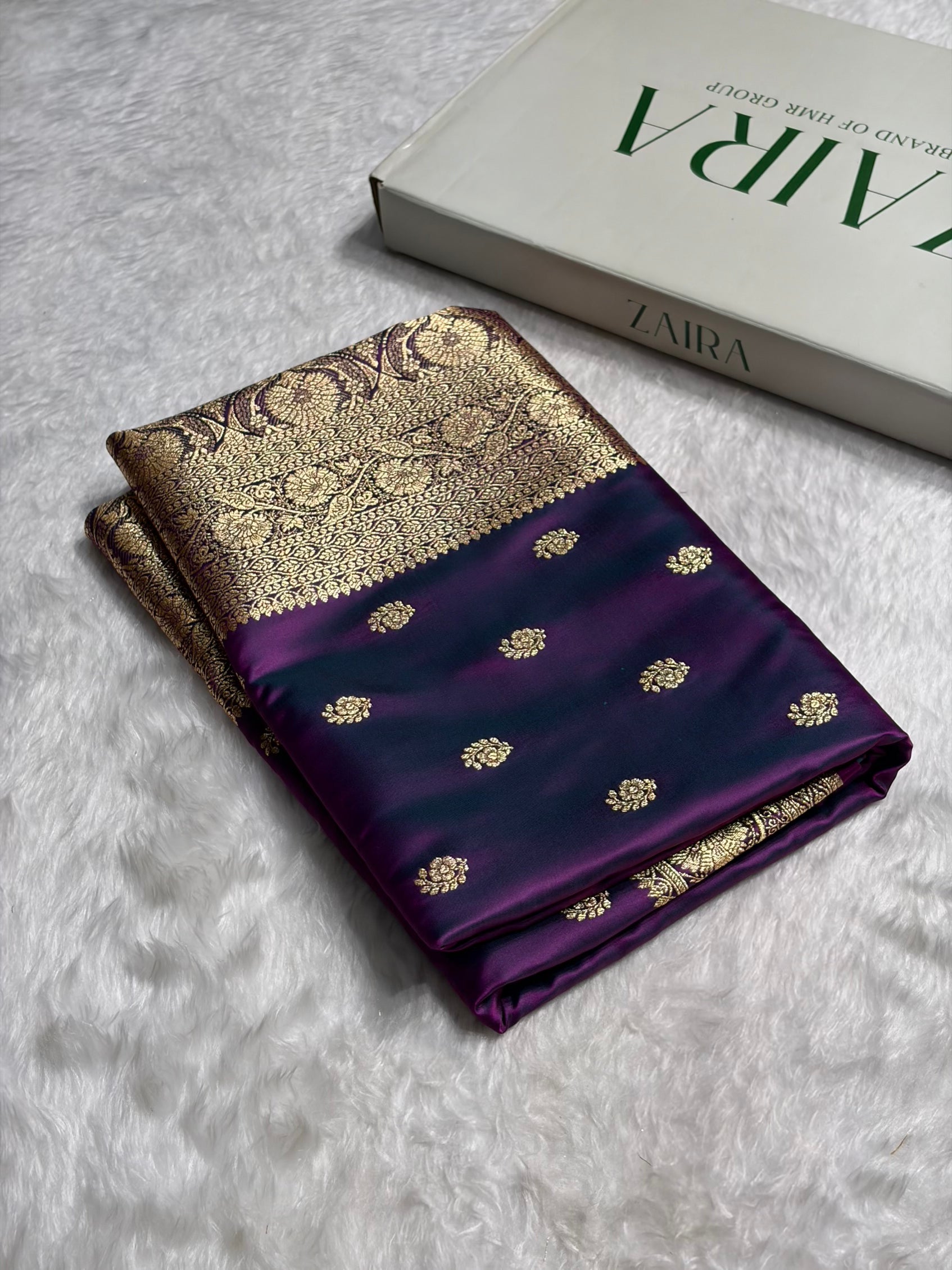 Wine Floral Boota Pattern Satin Katan Silk Saree SK72