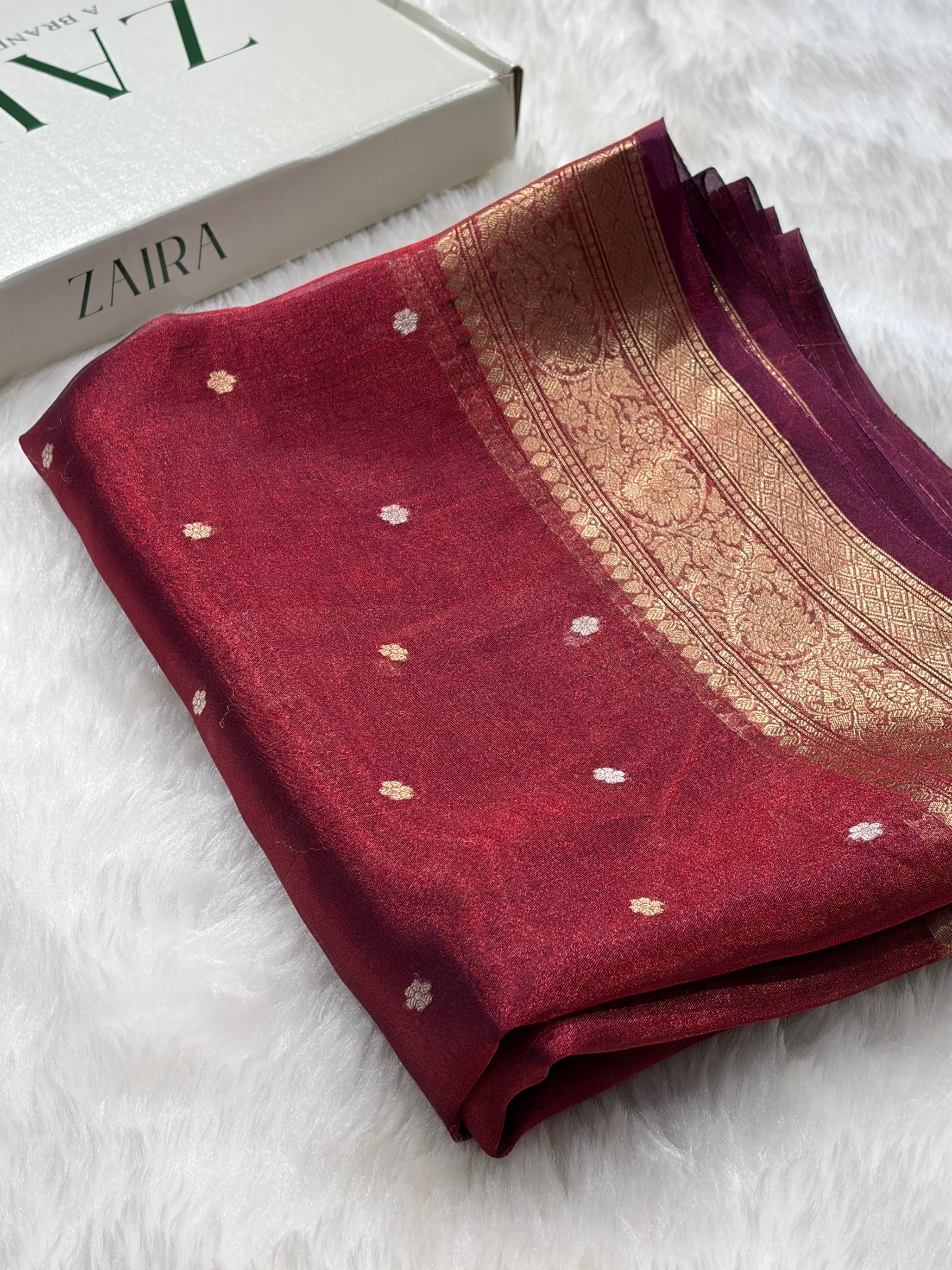 Maroon Shades Boota Pure Tissue Silk Saree PT-21