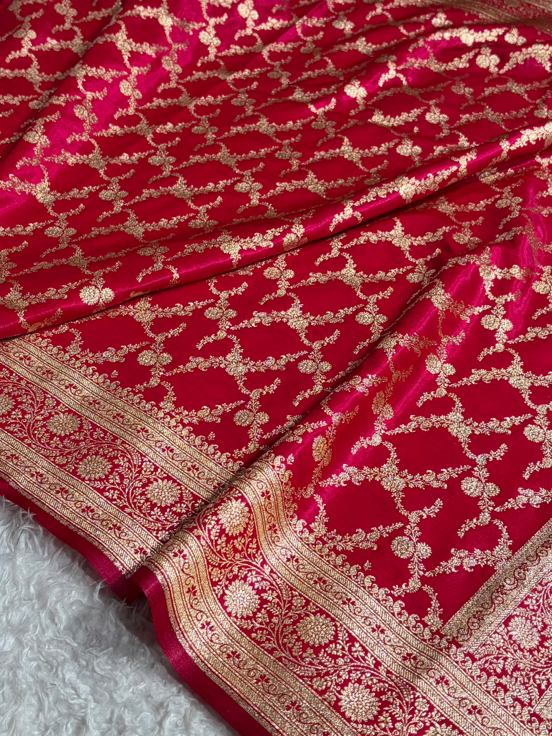 Cross Rani Shades Cross Pattern Banarasi Satin Silk Saree SS40