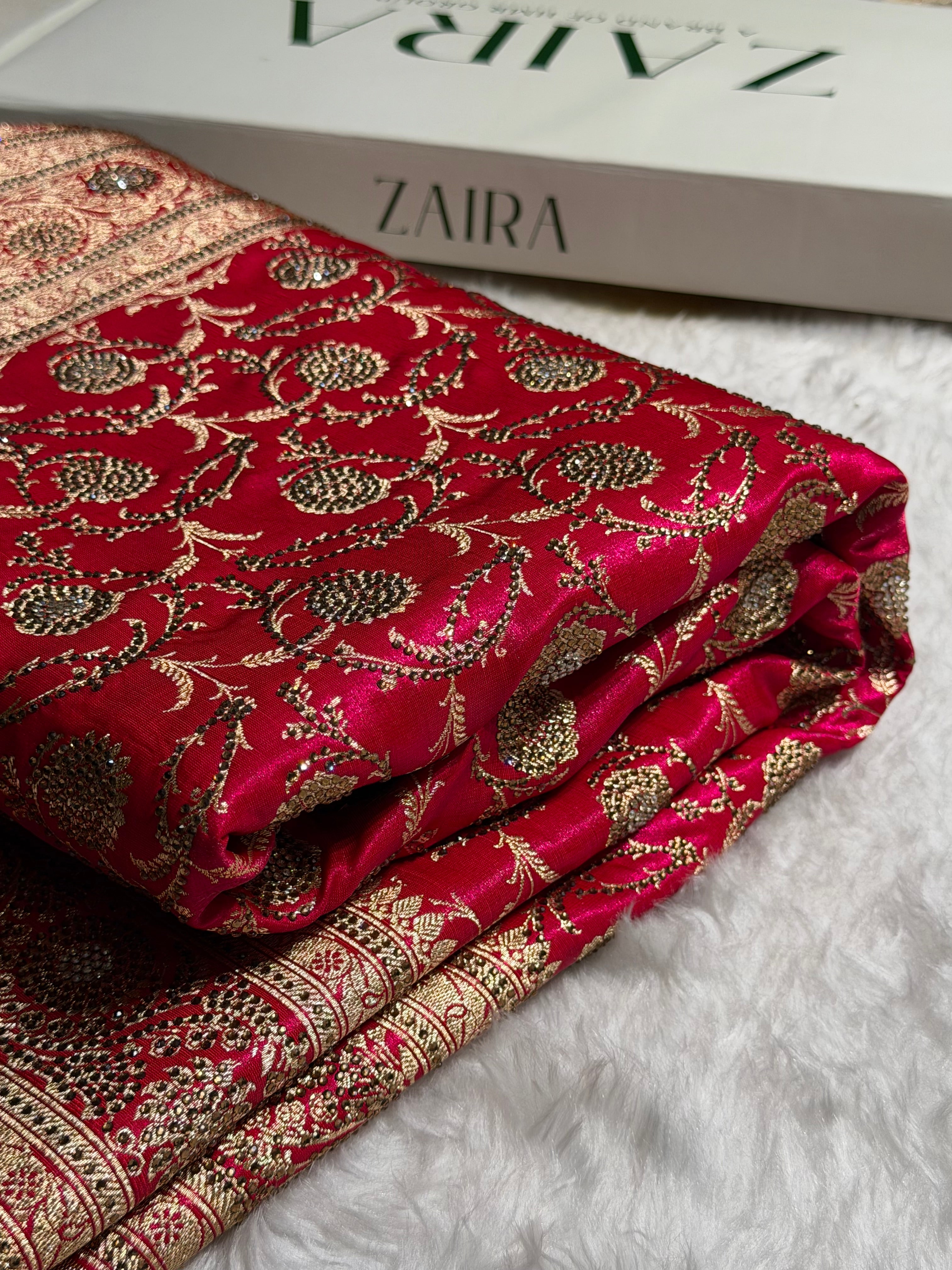 Banarasi Bridal Rani Pink Jaal with Swarovski Stone BSS13 (E)