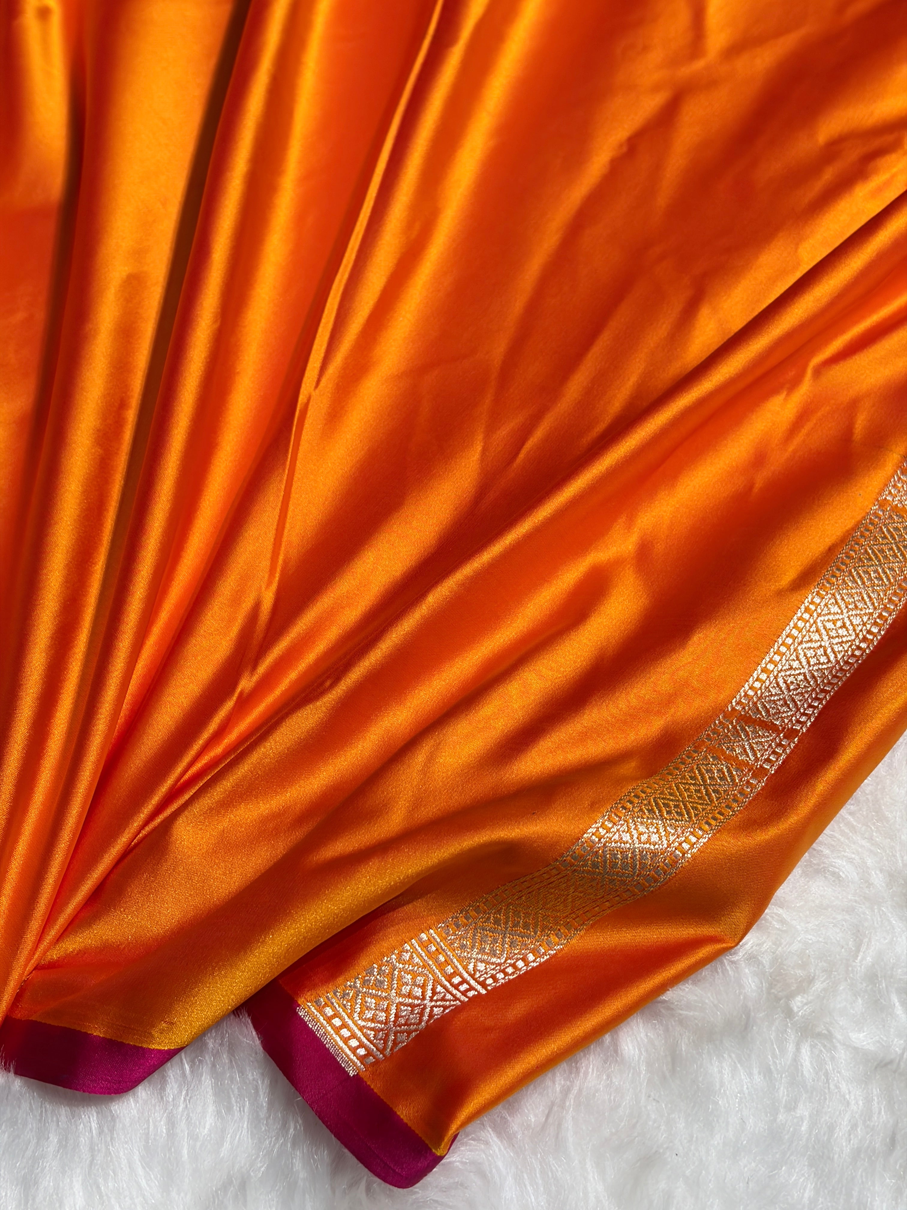 Orange Shades Scallop Motif Booti Mashru Silk Saree MSM-56