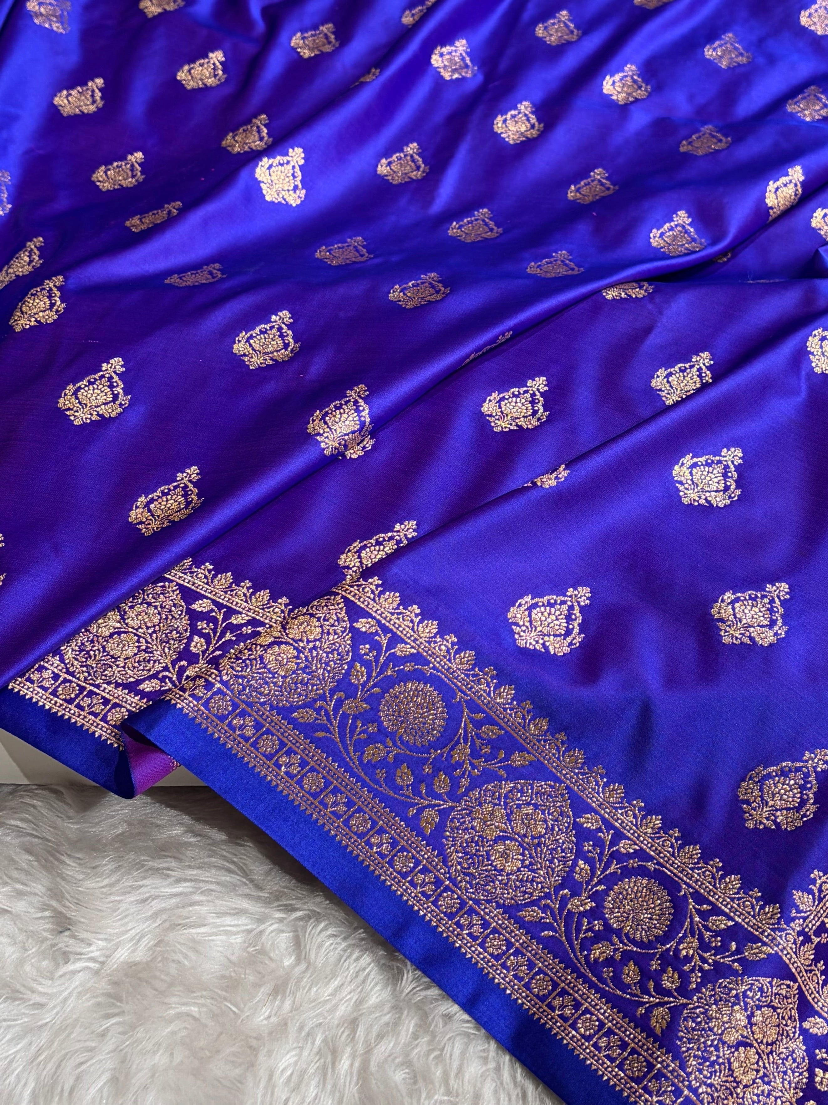 Banarasi Satin Katan Saree With Boota in Royal Purple Shades SK98