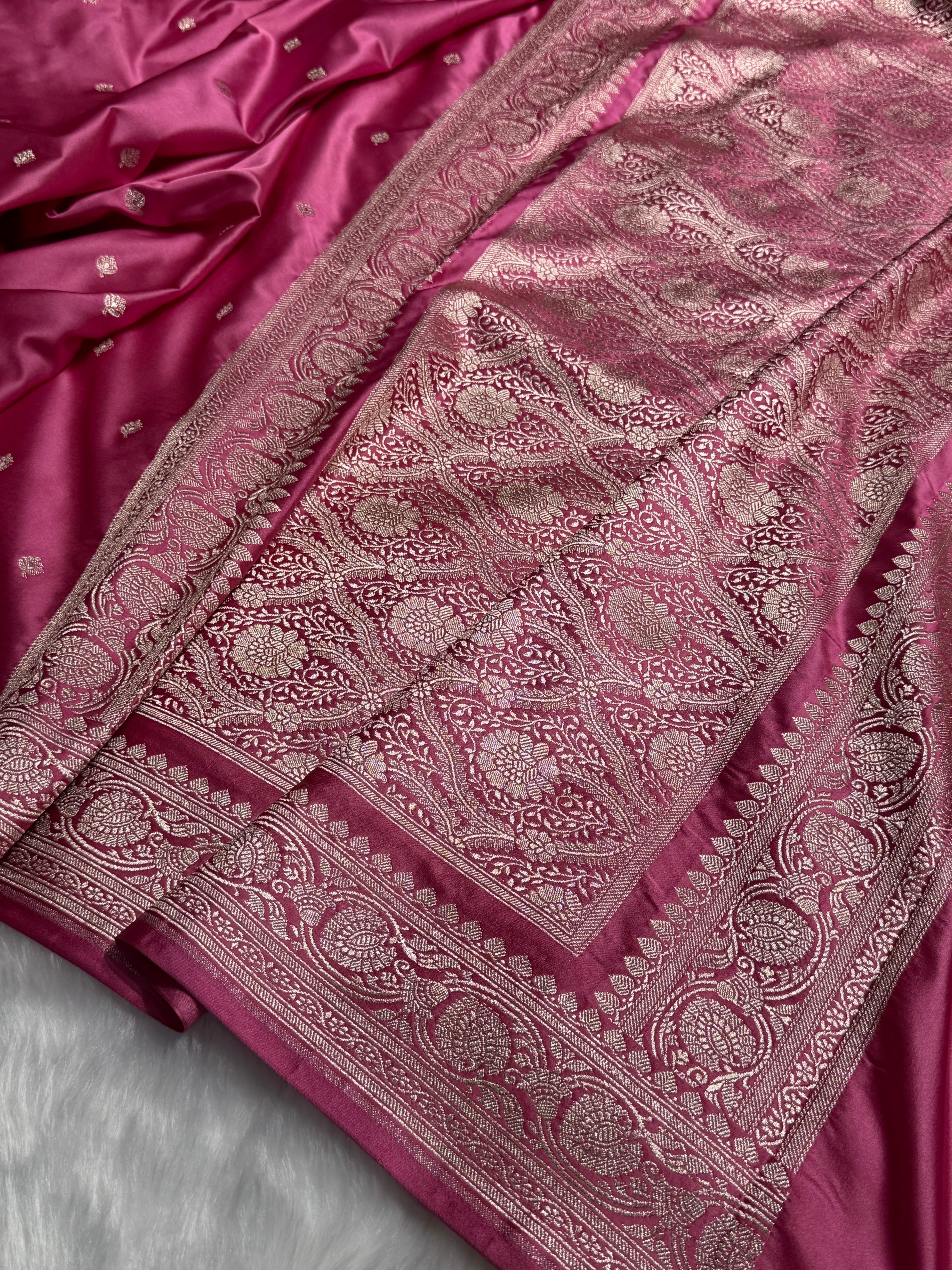 Banarasi Dusty Pink Minakari Booti Mashru Silk Saree MS10