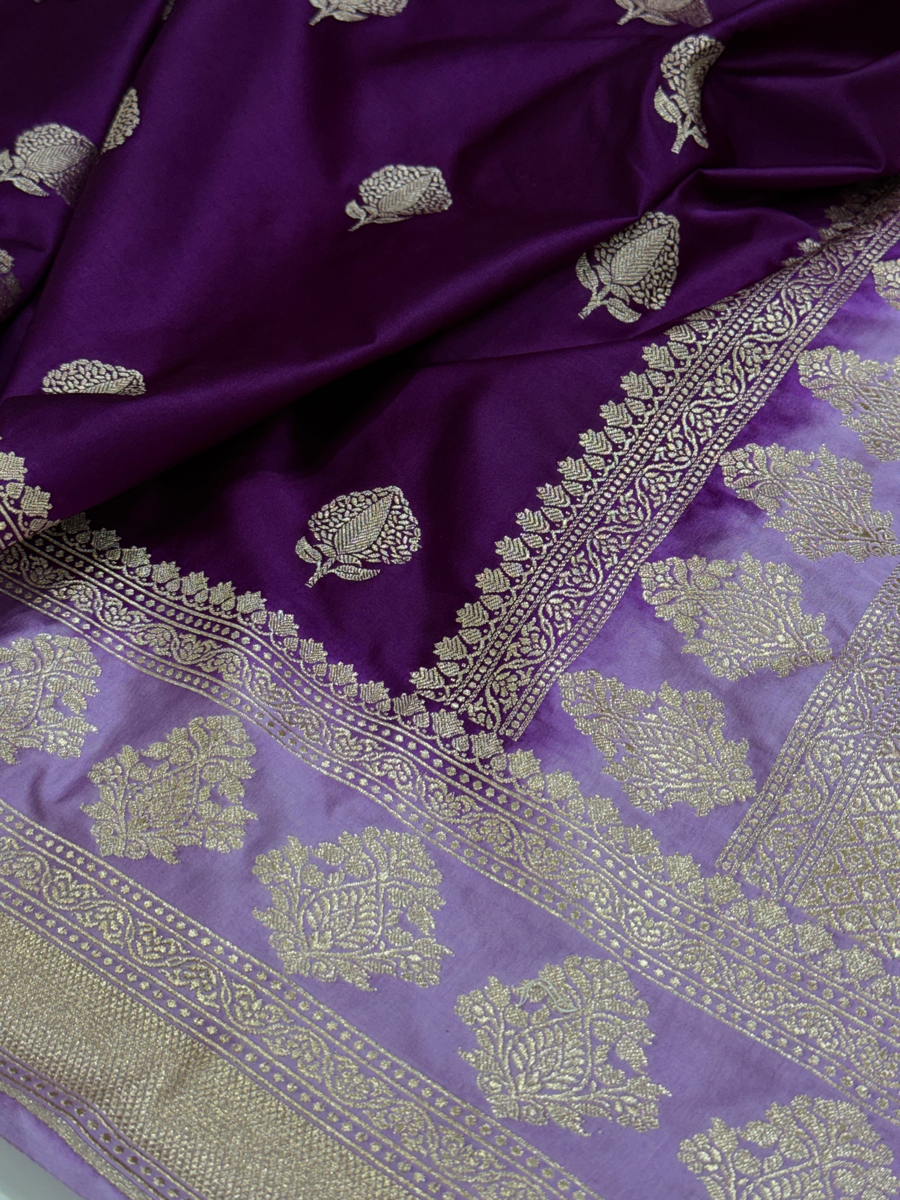 Contrast Purple-Lavender Combination Mashru Silk Saree With Big Border