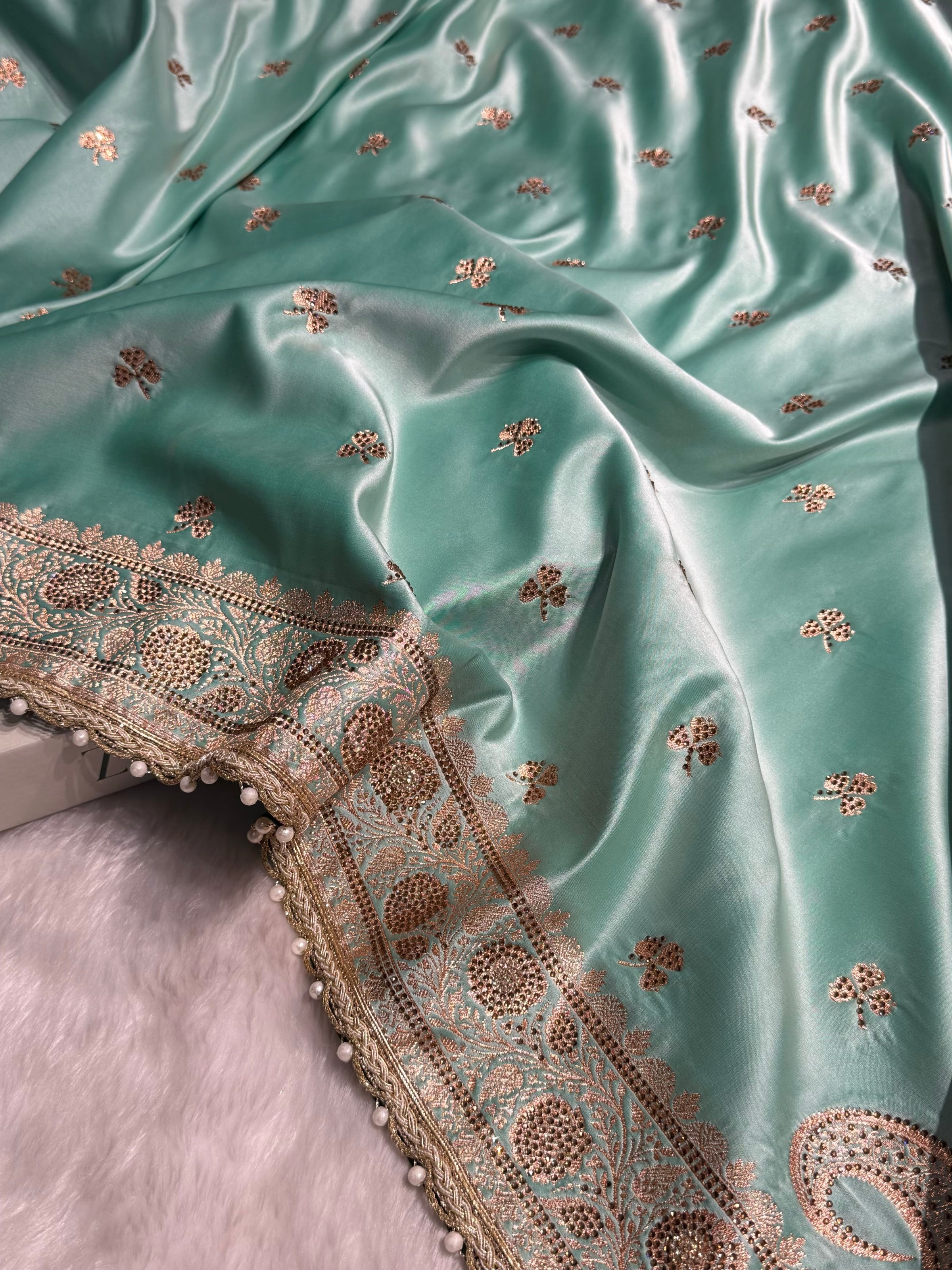 Sea Green Booti With Swarovski Work & Gotta Patti Katan Silk Saree BSKGP09