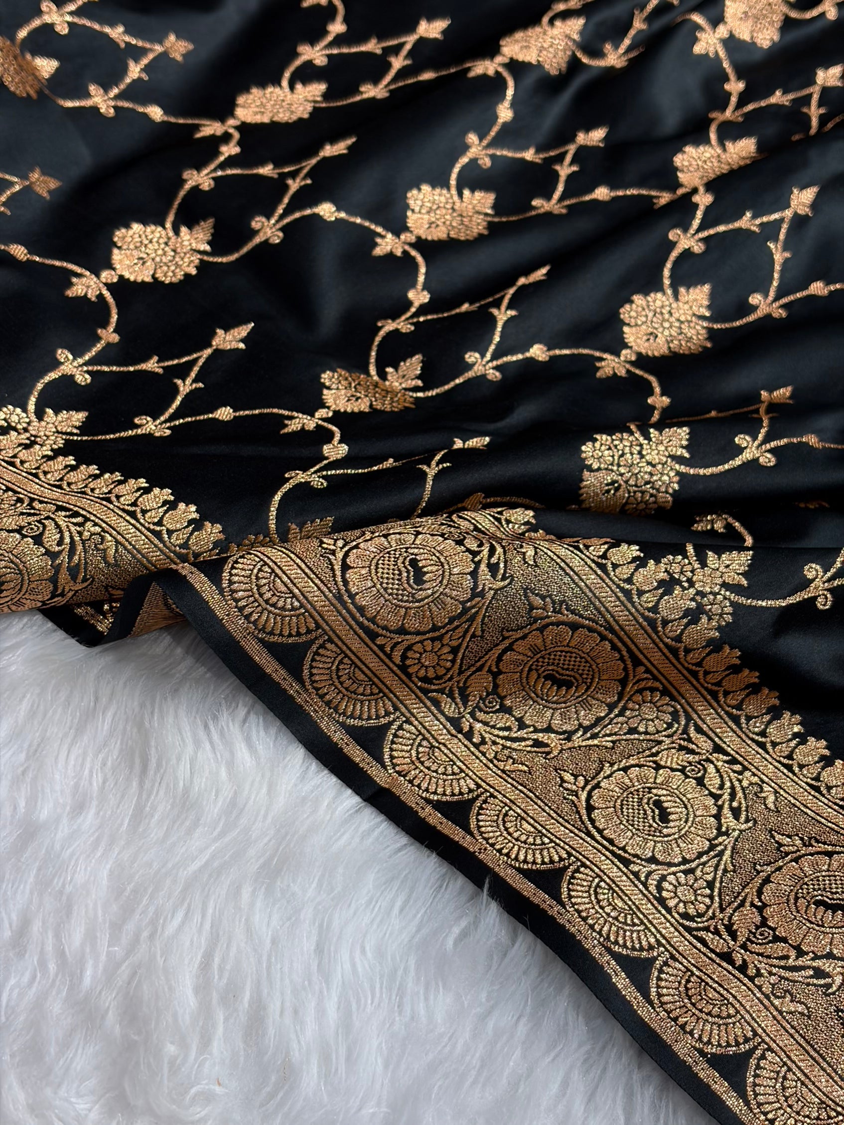 Banarasi Satin Katan Saree With Boota in Black Shades SK102