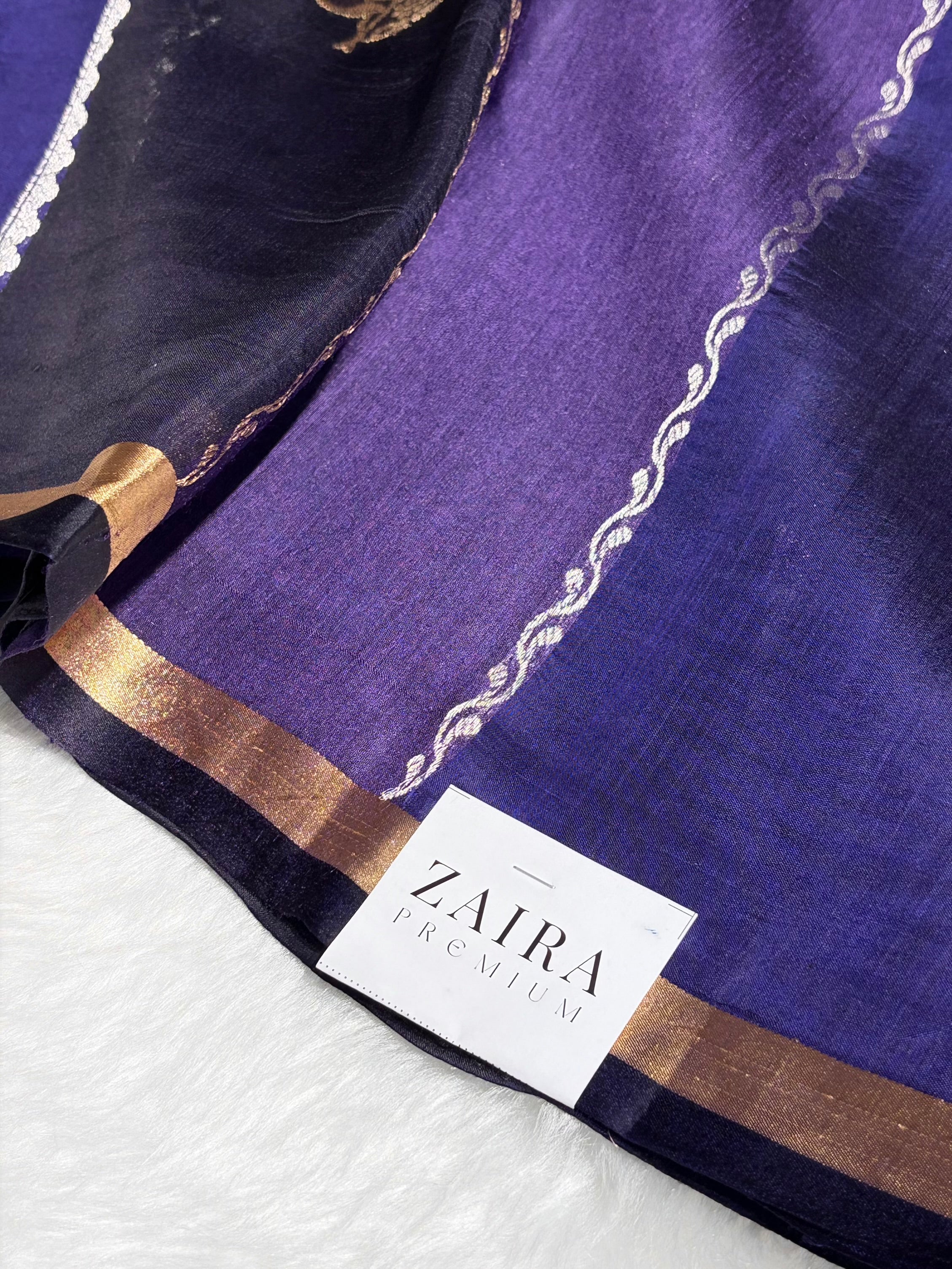 Navy Blue Shades Rangkart Handwoven Pure Katan Raw Mango Silk RM-38