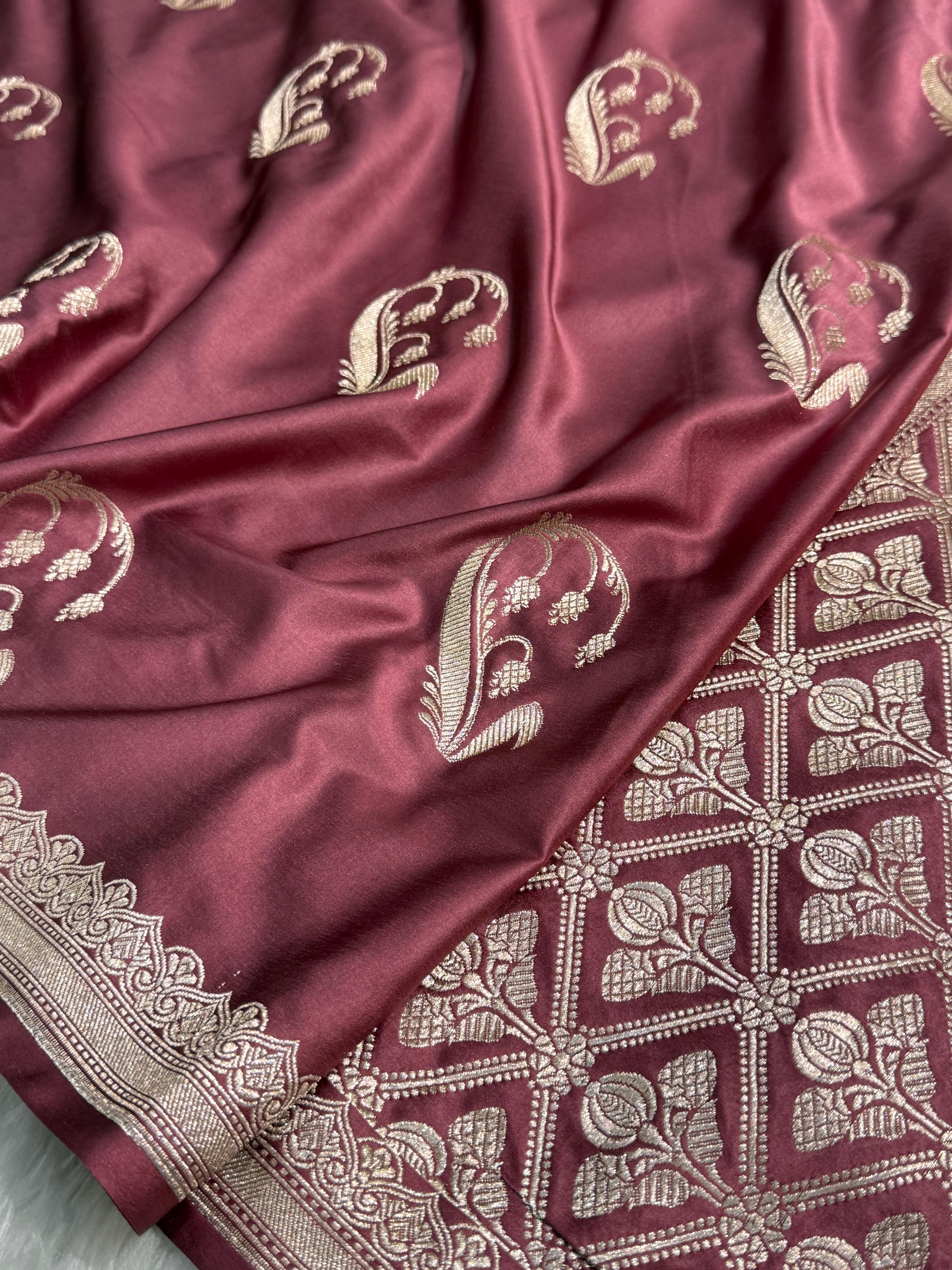 Mauve Unique Boota Motif Mashru Silk Saree