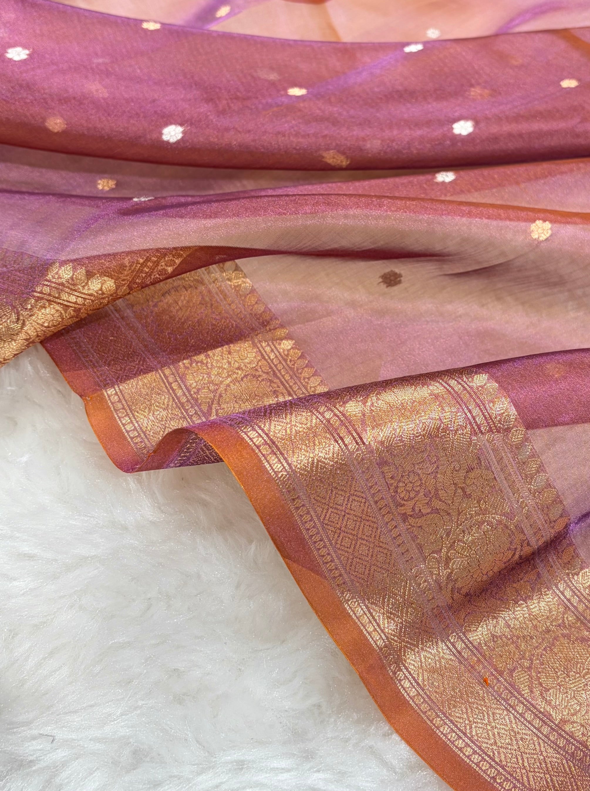 Cross Baby Peach Shades Boota Pure Tissue Silk Saree PT-21
